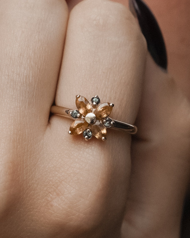 Safyra | Vintage Groene & Gele Saffier Cluster Ring