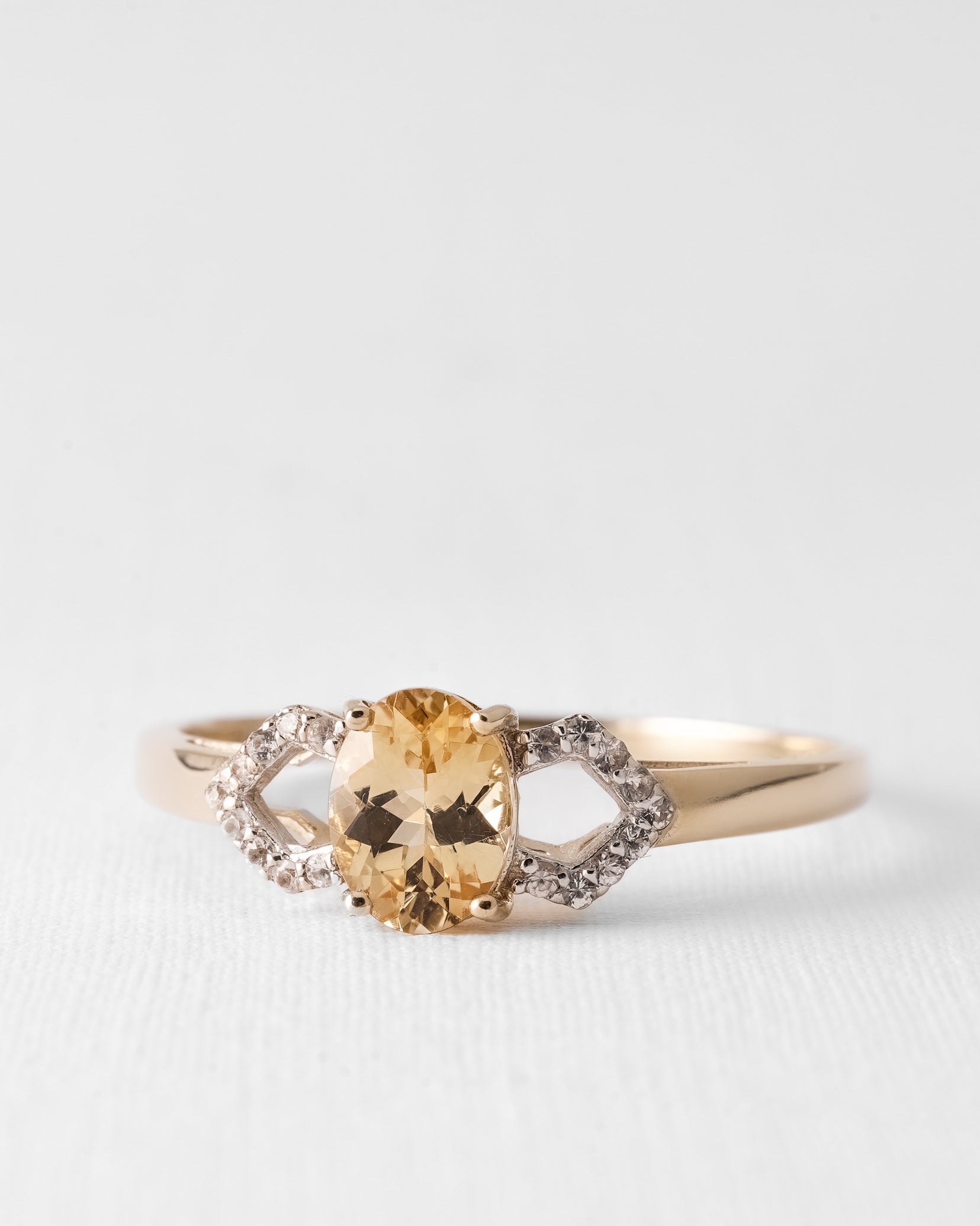 Aveline | Vintage Citrien & Witte Saffier Dress Ring