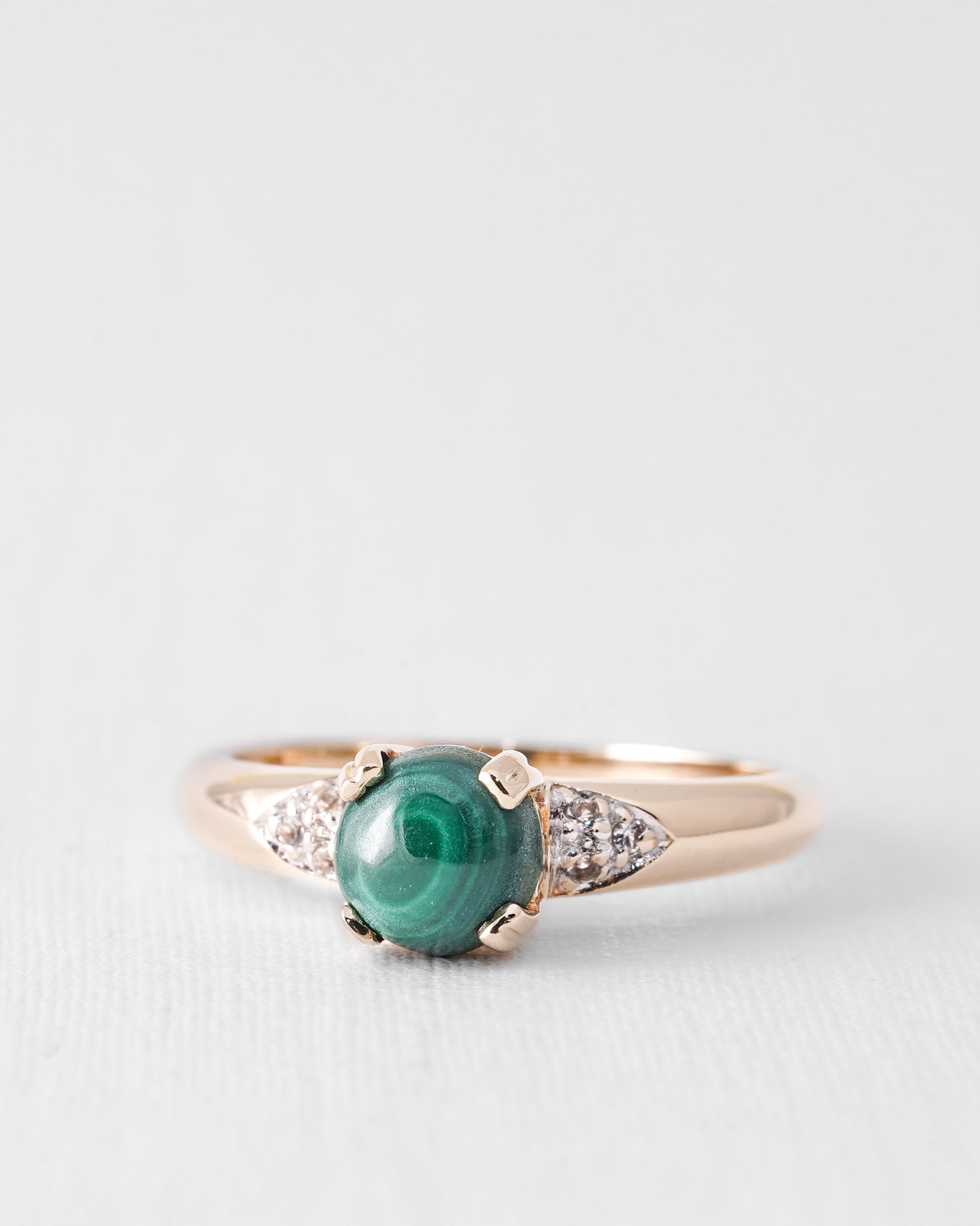 Malvera | Vintage Malachiet Solitaire & Diamant Details Ring