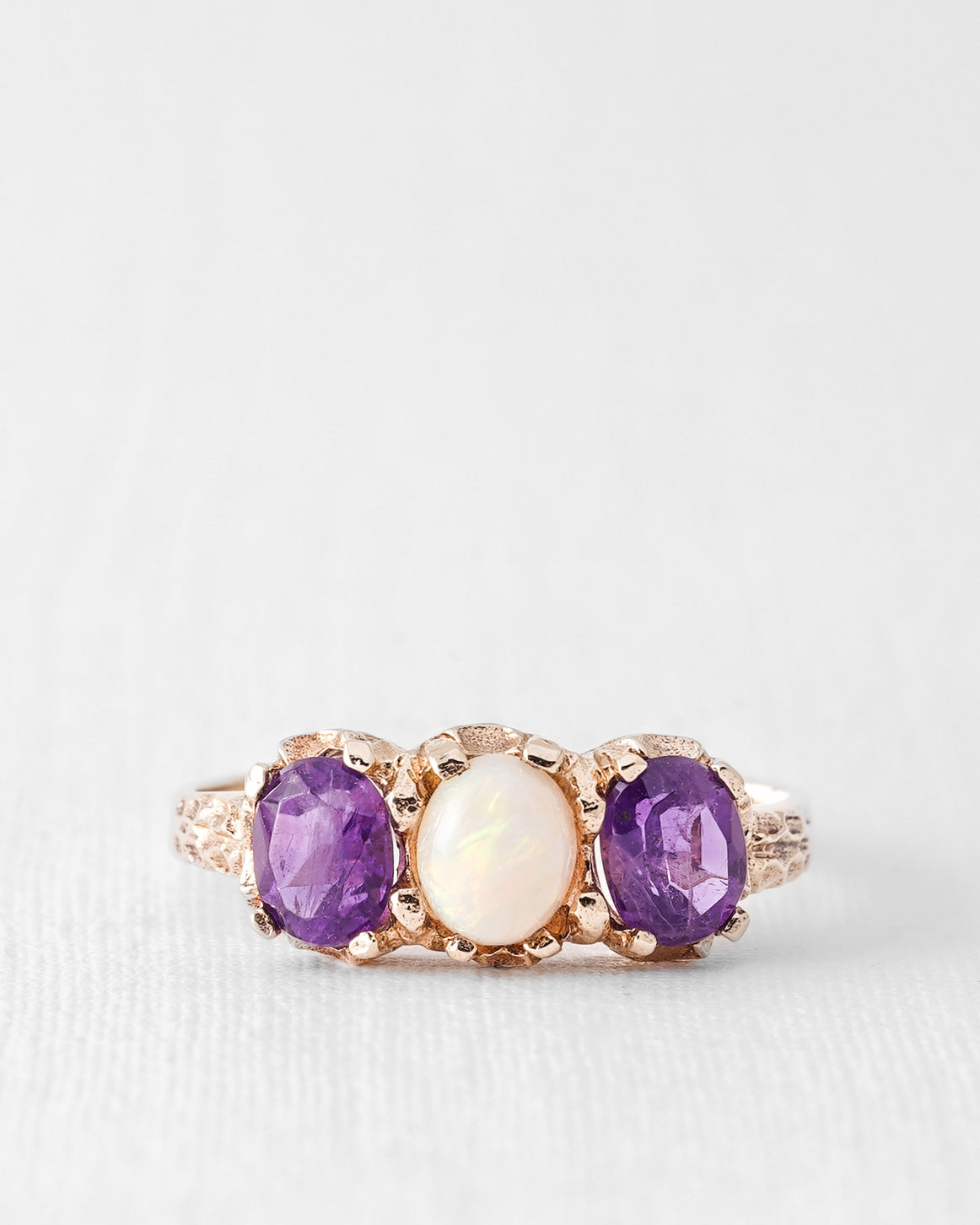Liane | Vintage Amethyst and Opal Three-Stone Ring