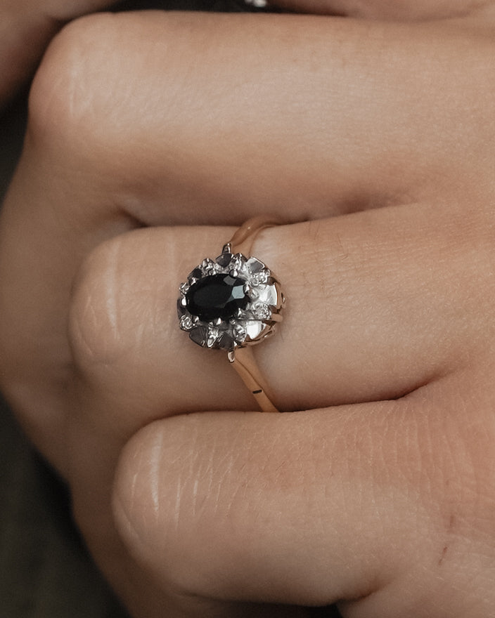 Saphene | Vintage Saffier & Diamant Cluster Ring