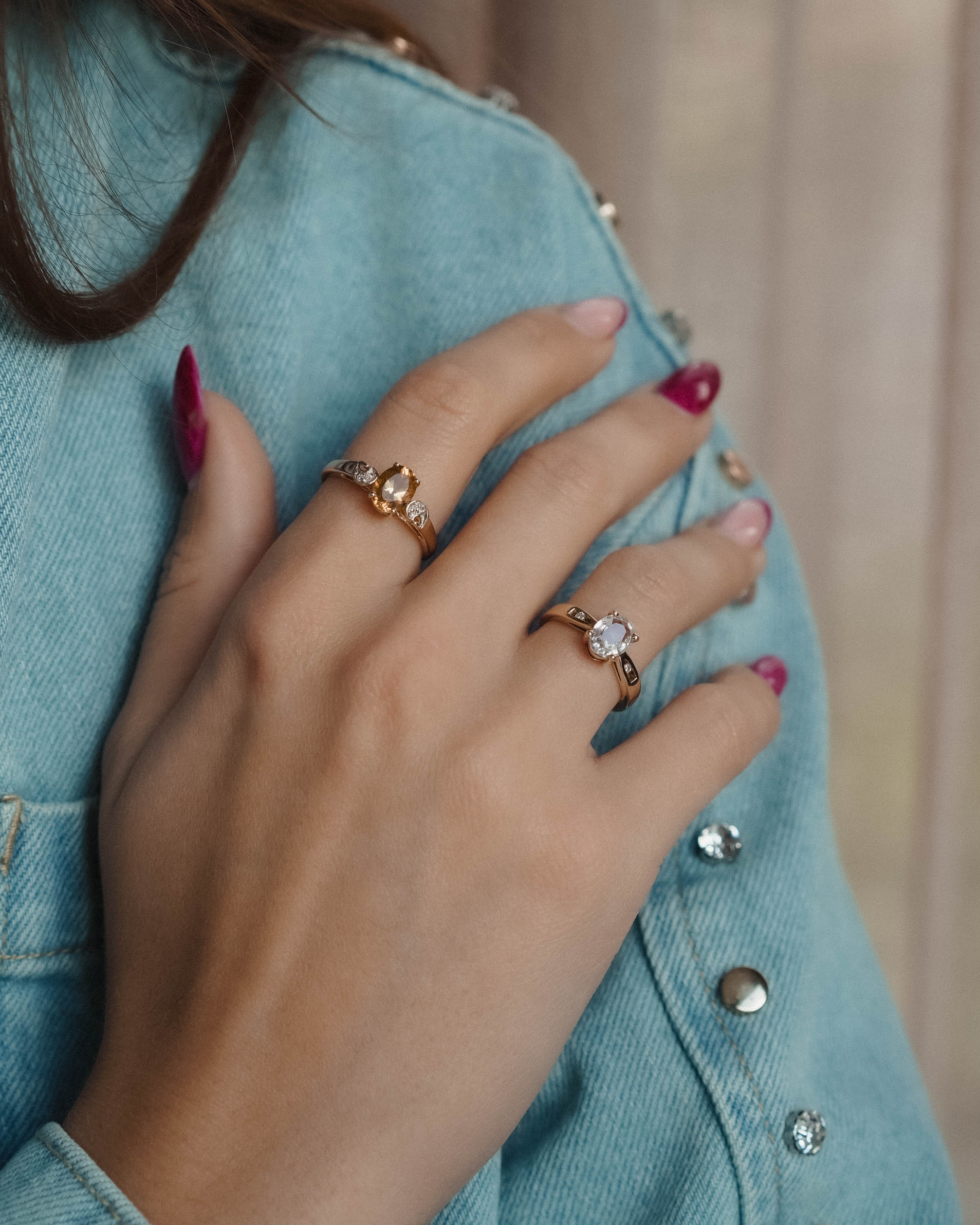 (05-03) Noéline | Vintage Aquamarijn & Diamant Ring - Menina Amsterdam