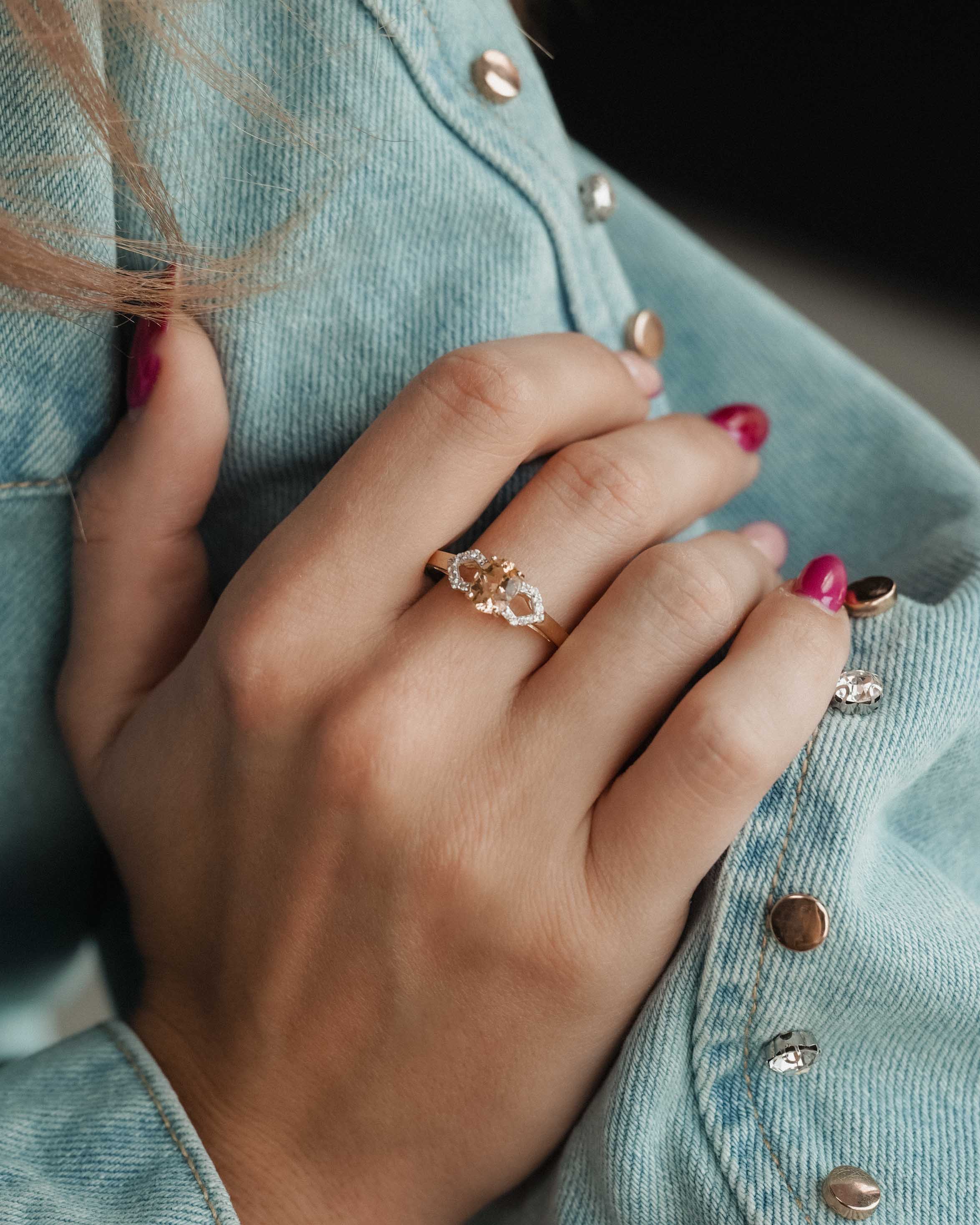 Aveline | Vintage Citrien & Witte Saffier Dress Ring