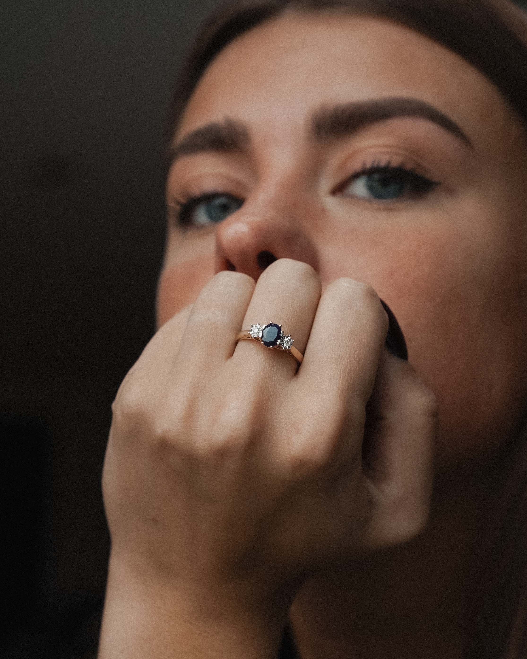 Irea | Vintage Saffier & Diamant Three-Stone Ring