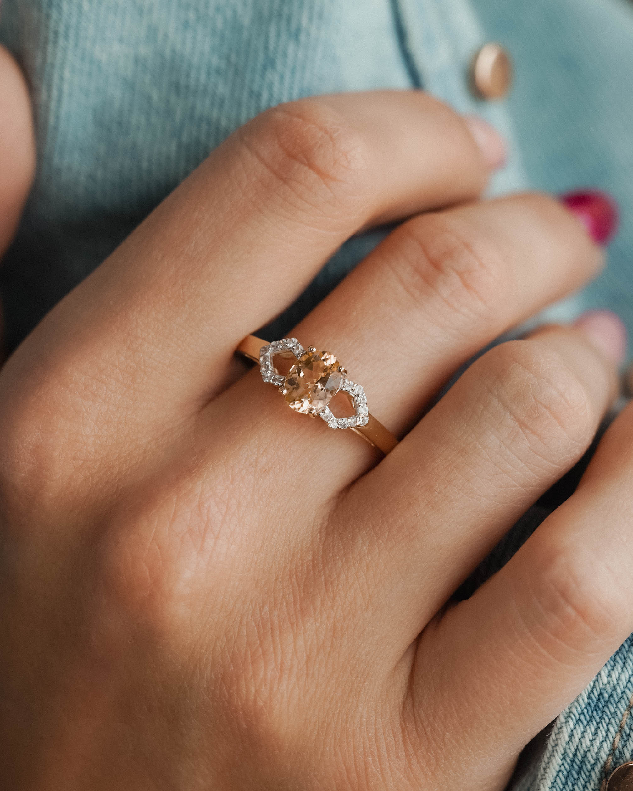 Aveline | Vintage Citrien & Witte Saffier Dress Ring