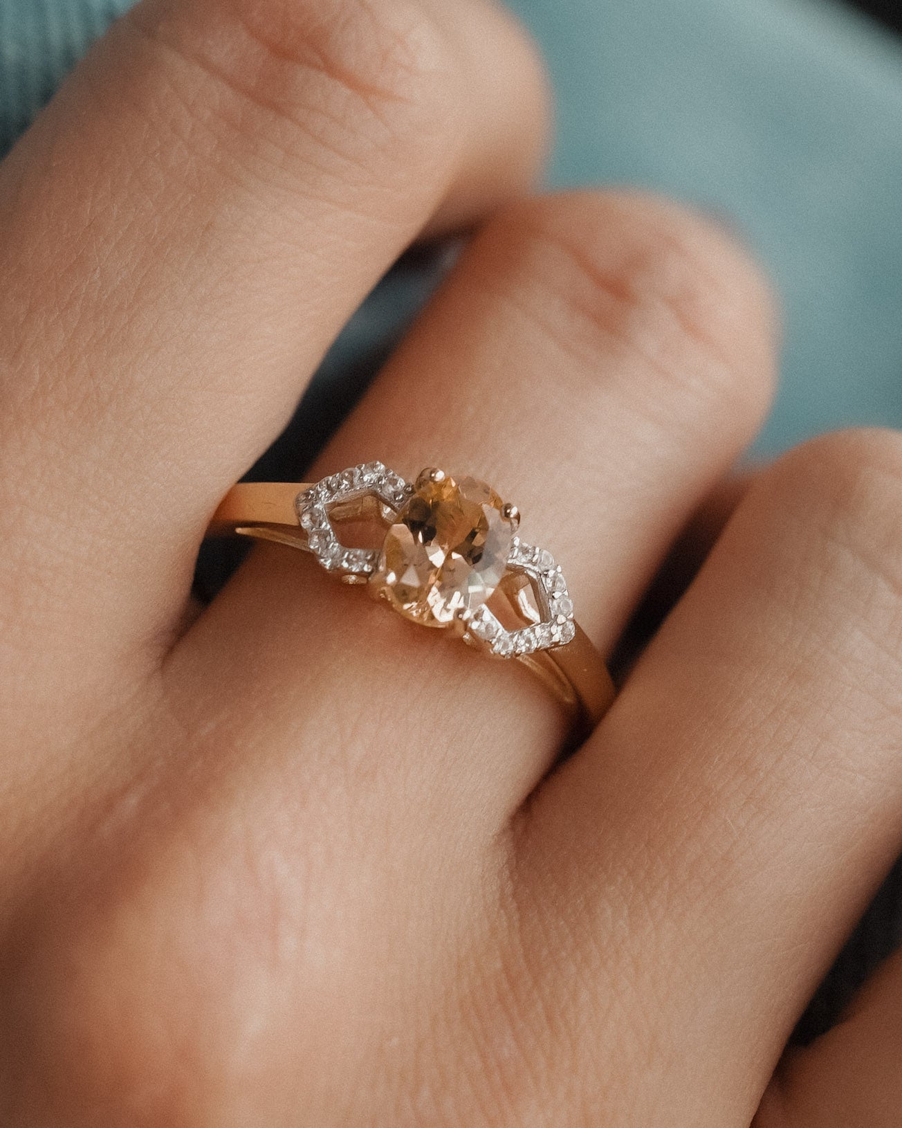 Aveline | Vintage Citrien & Witte Saffier Dress Ring