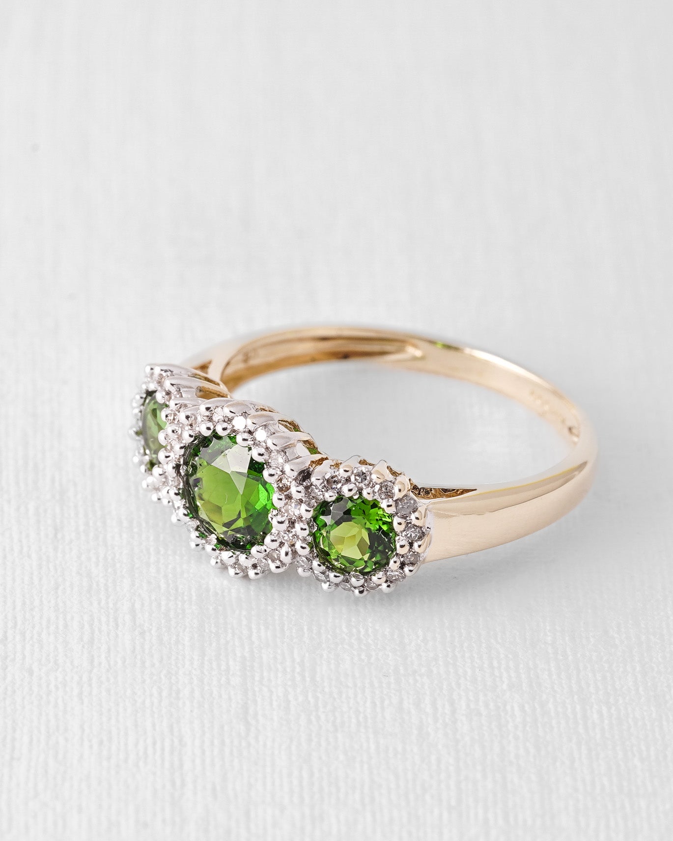 Lirany | Vintage Diopside and Diamond Three-Stone Ring