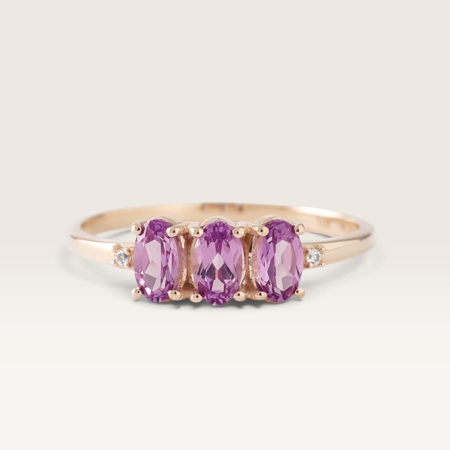 Julie | Triple Amethyst & Diamond Ring