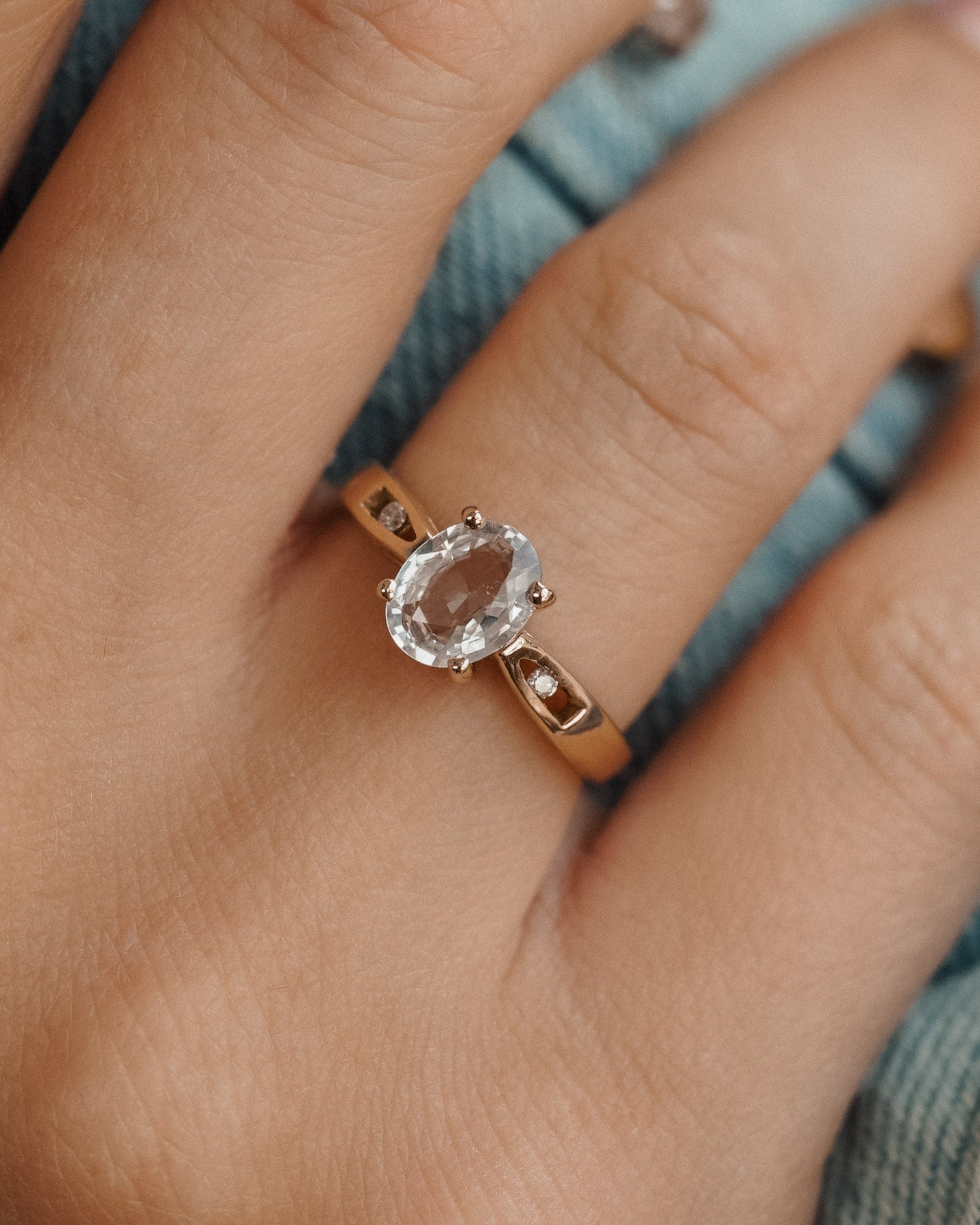 (05-03) Noéline | Vintage Aquamarijn & Diamant Ring - Menina Amsterdam