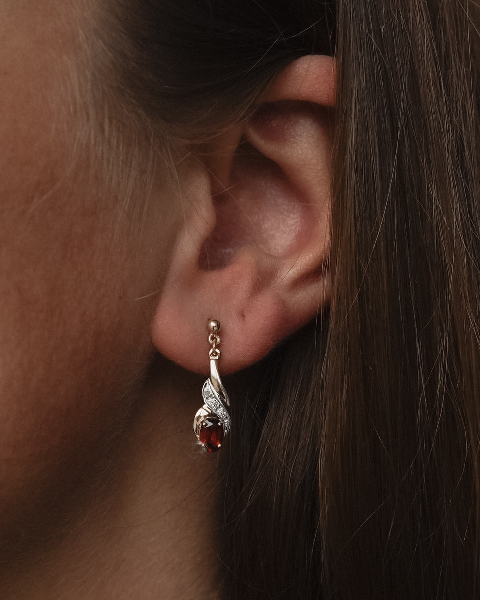 Elya | Vintage Granaat & Diamant Oorbellen