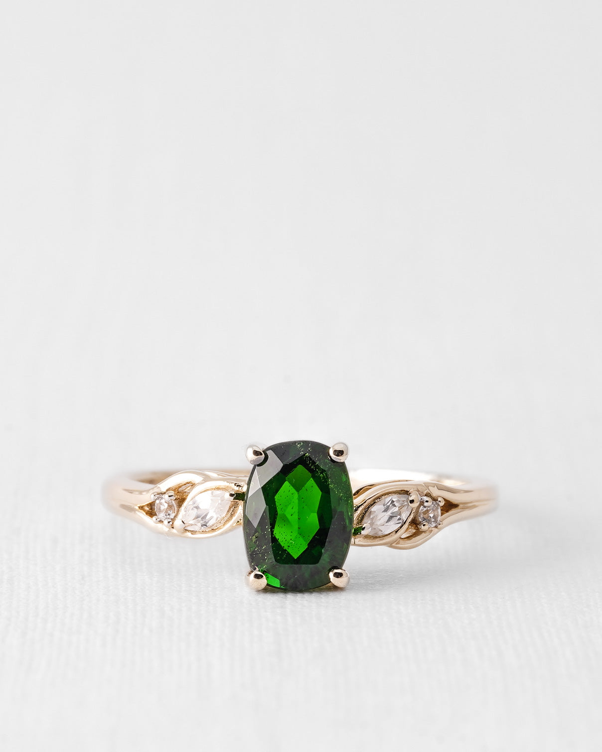Miralyn | Vintage Diopside and White Sapphire Solitaire Ring