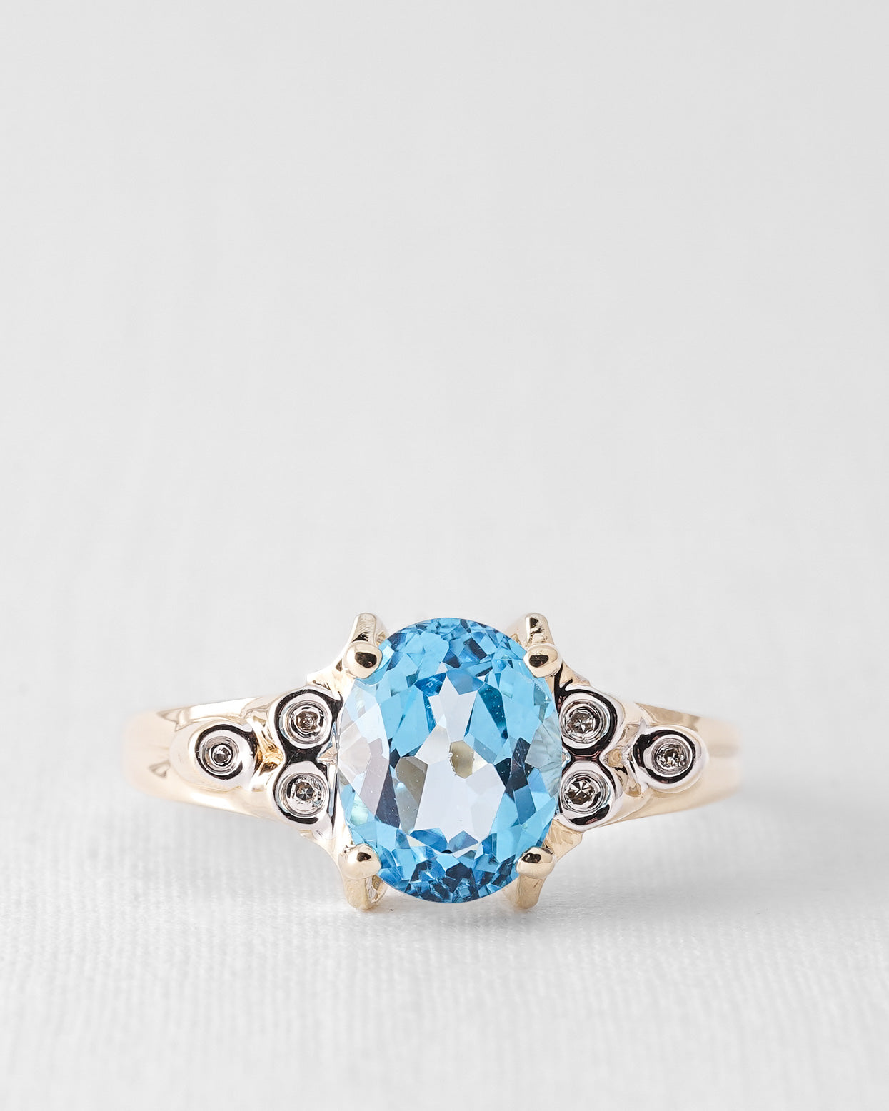 Iora | Vintage Blue Topaz and Diamond Solitaire Ring
