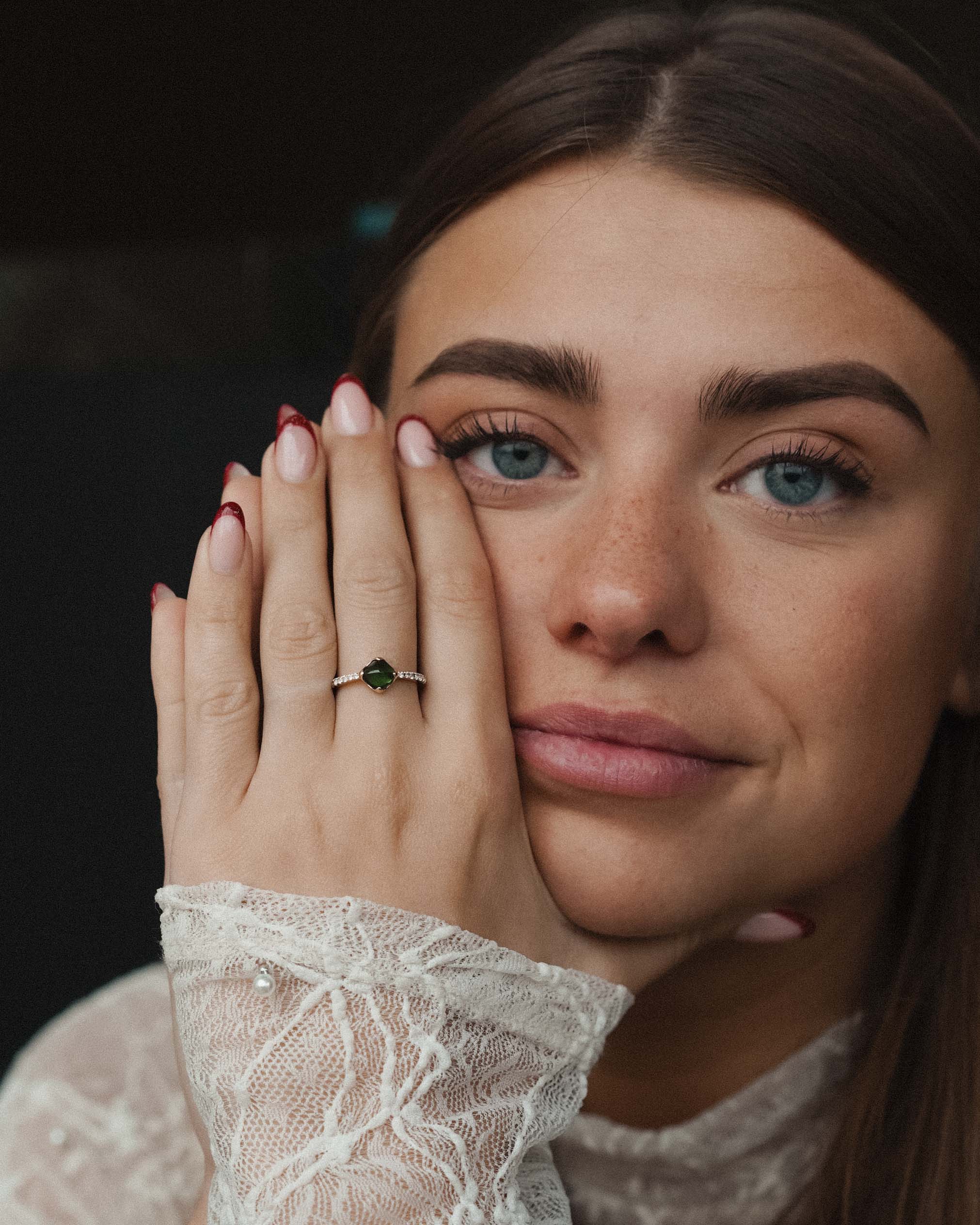 Mirella | Vintage Diopside and White Sapphire Solitaire Ring