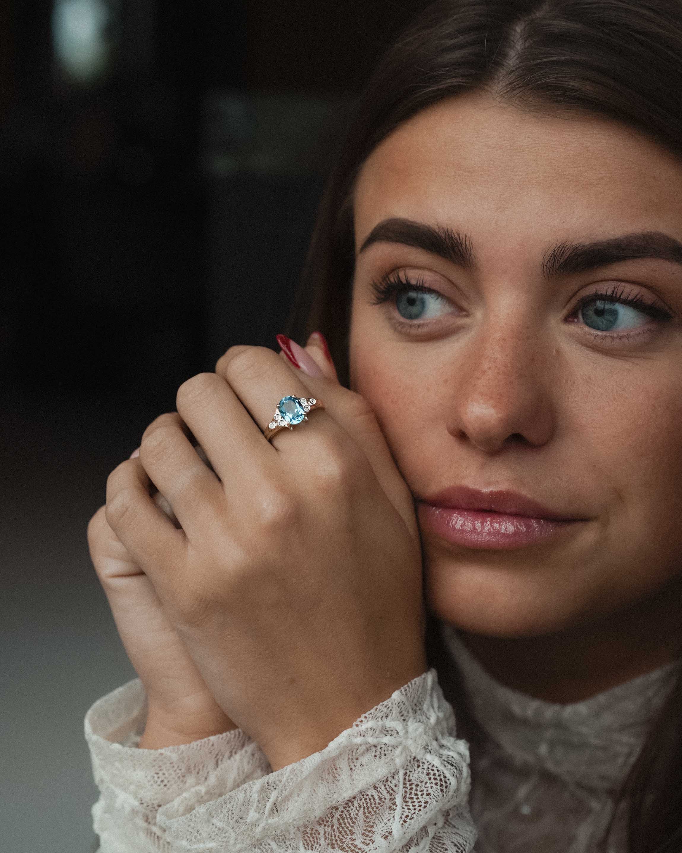 Iora | Vintage Blue Topaz and Diamond Solitaire Ring