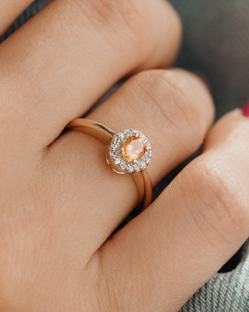 Arielle | Vintage Oranje & Witte Saffier Cluster Ring