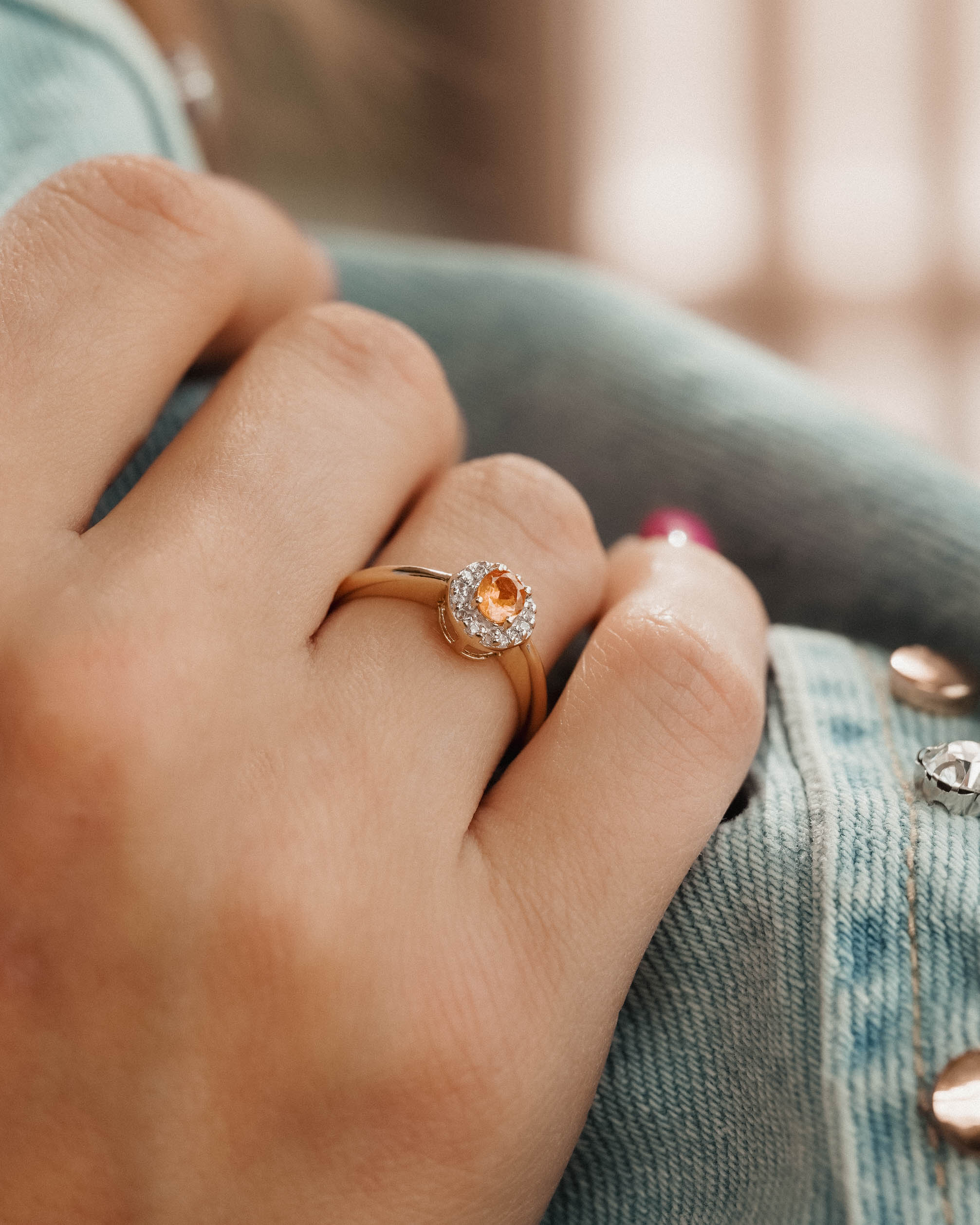 Arielle | Vintage Oranje & Witte Saffier Cluster Ring