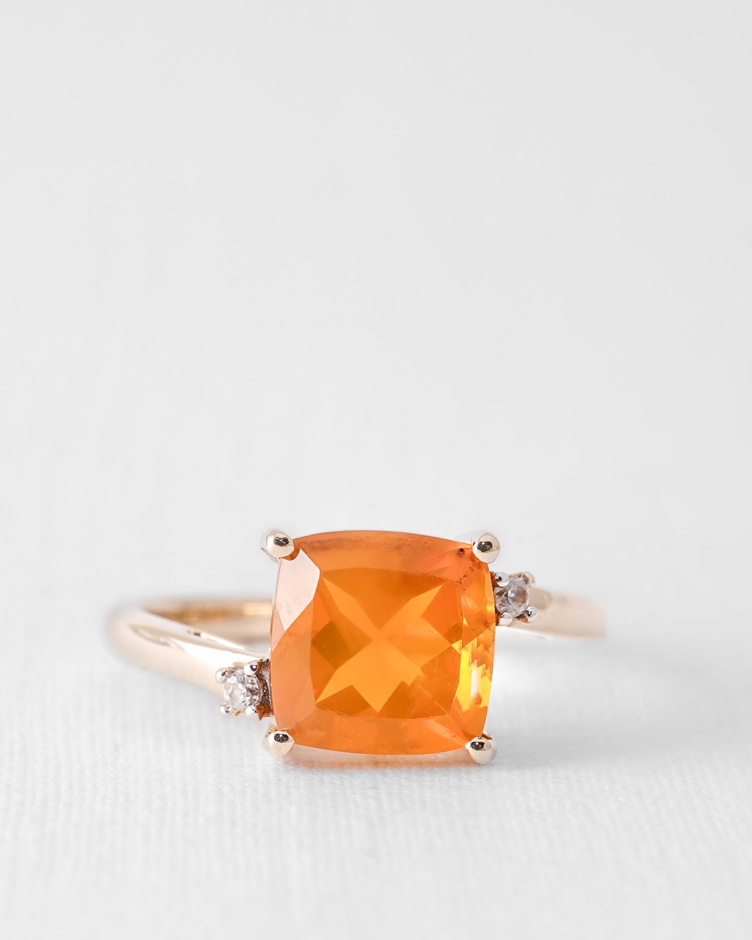 Fyrelis | Vintage Fire Opal Solitaire & White Sapphire Details Ring