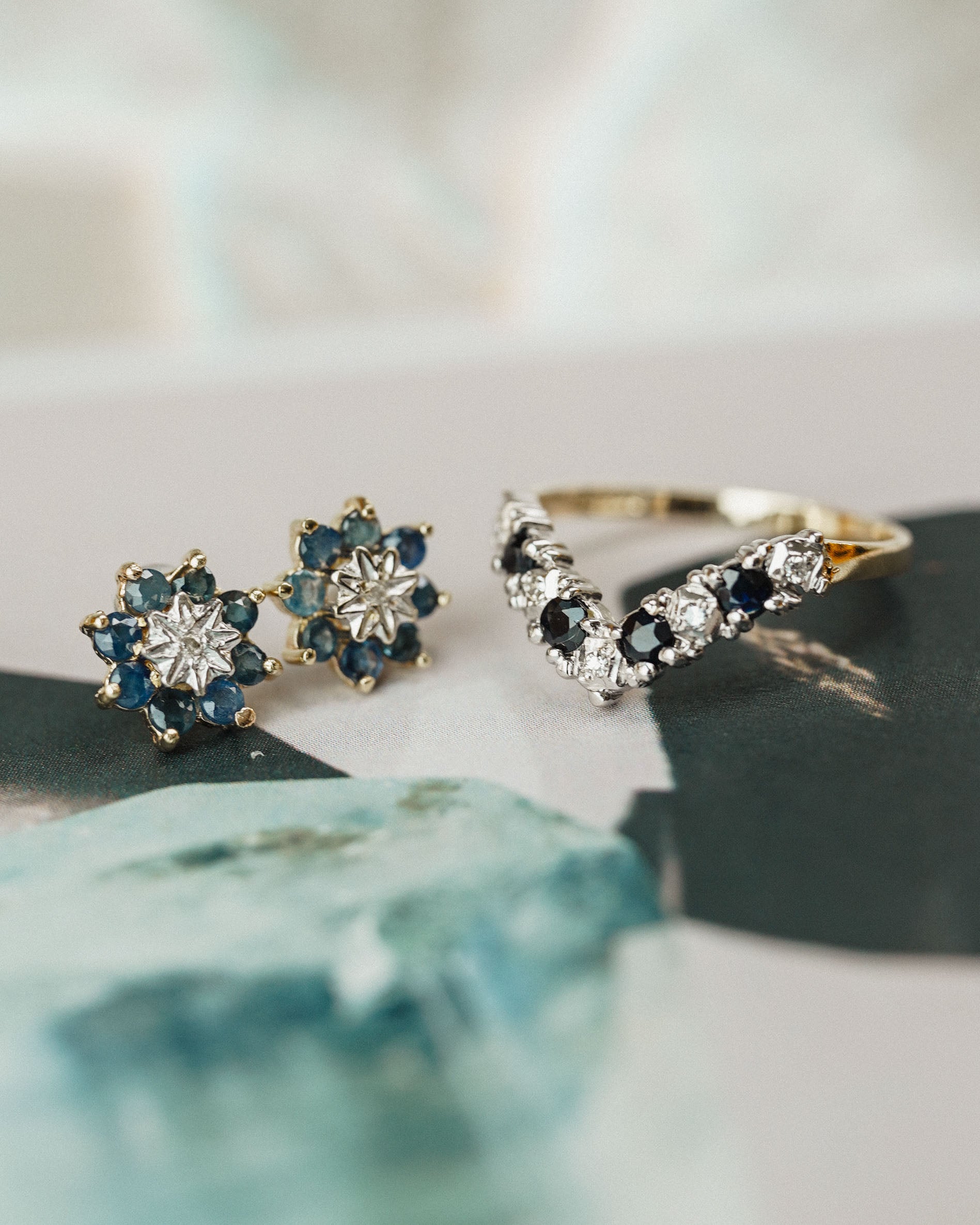 Lilibet | Vintage Gouden Saffier & Diamant Oorbellen