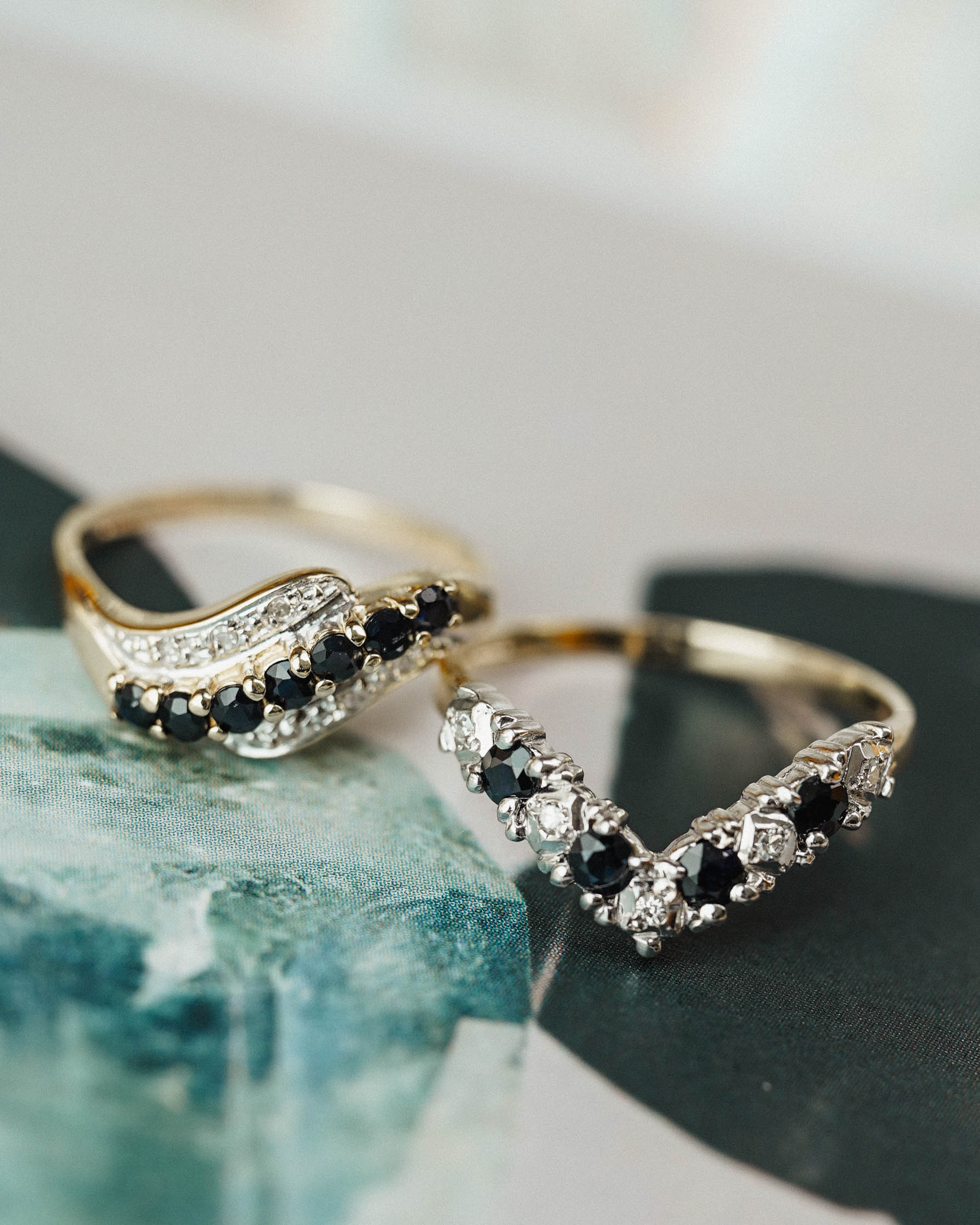 (05-03) Celestine | Vintage Saffier & Diamant Ring - Menina Amsterdam