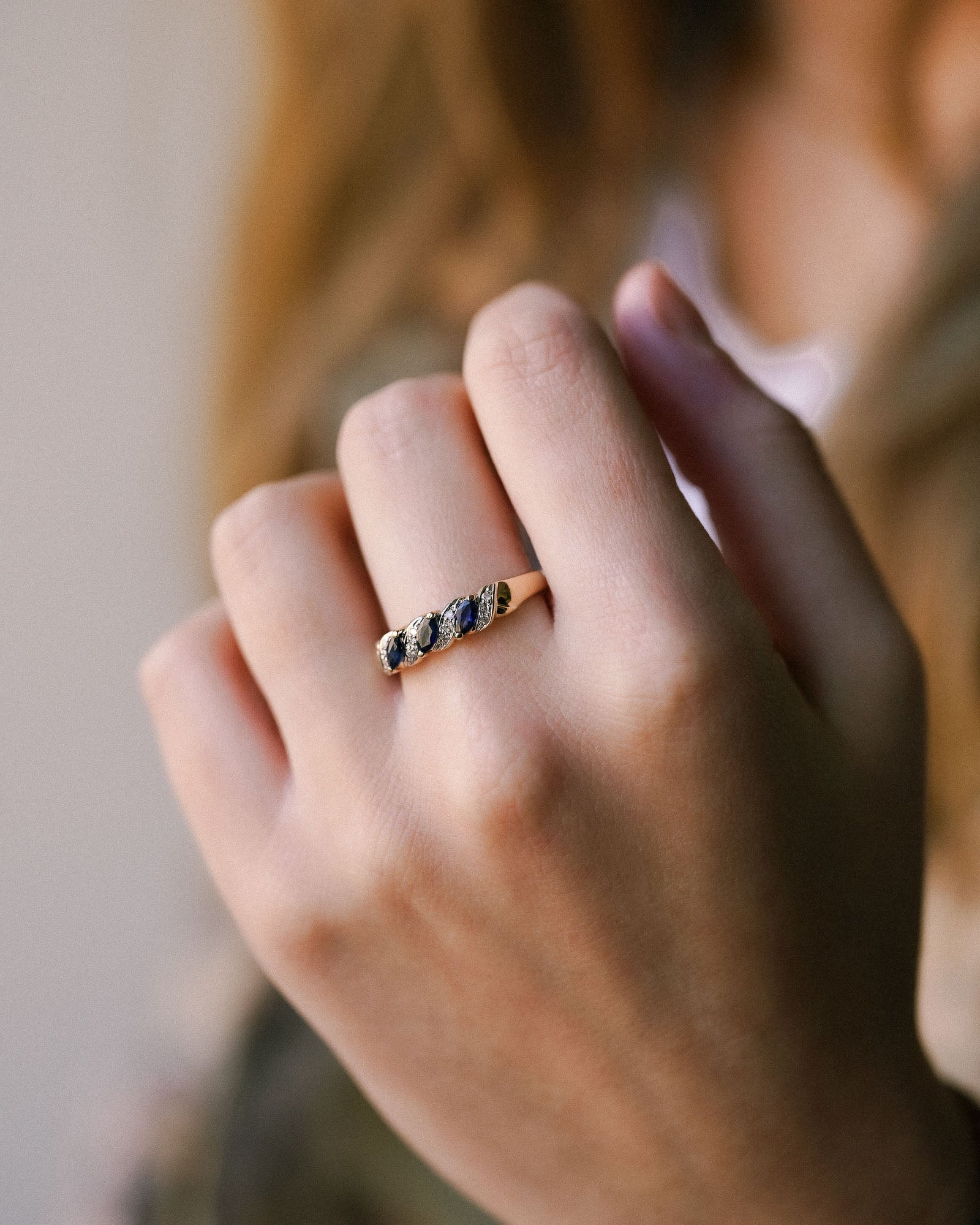 Fleur | Vintage Saffier & Diamant Halve Enternity