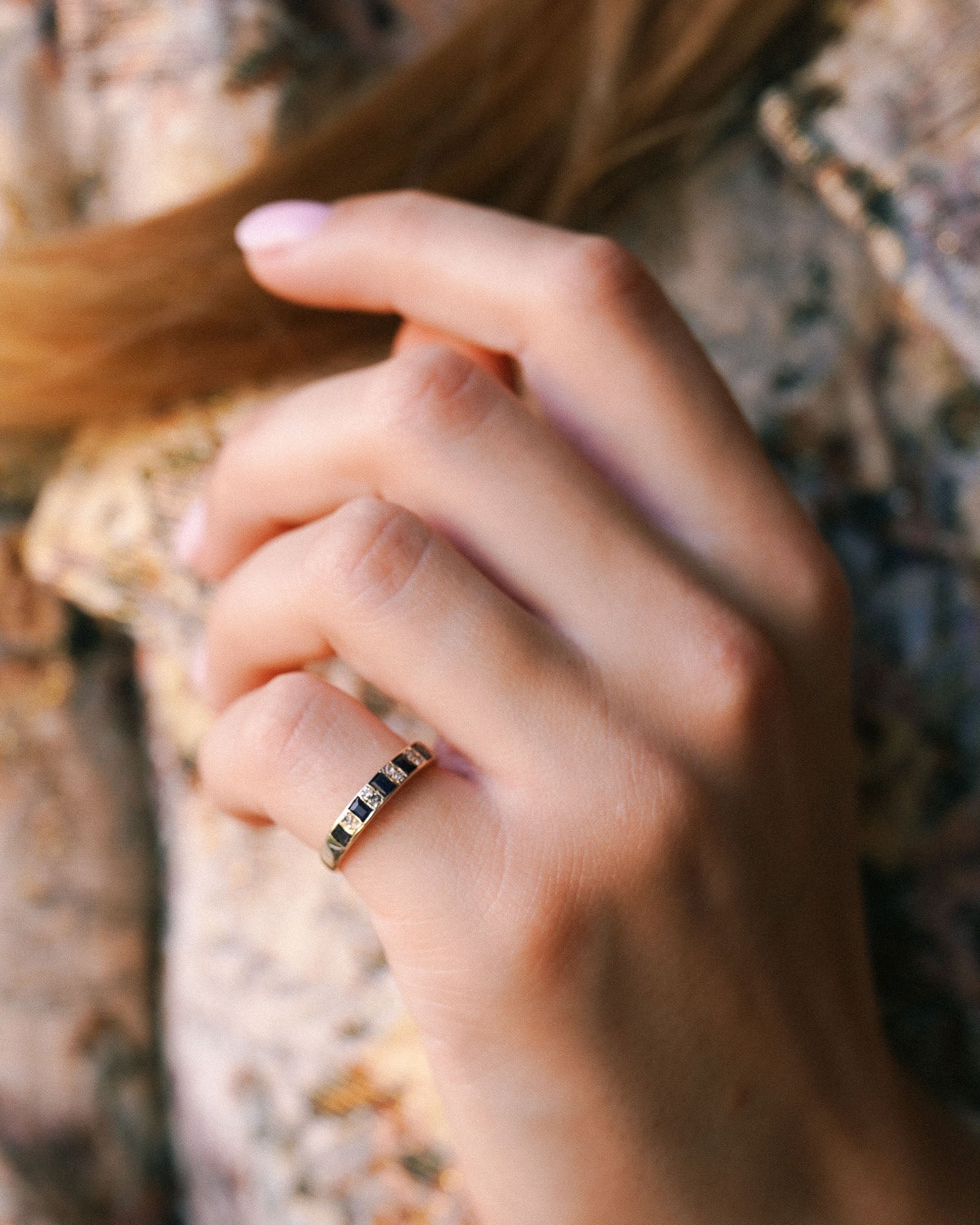 Marisol | Vintage Saffier & Diamant Halve Enternity