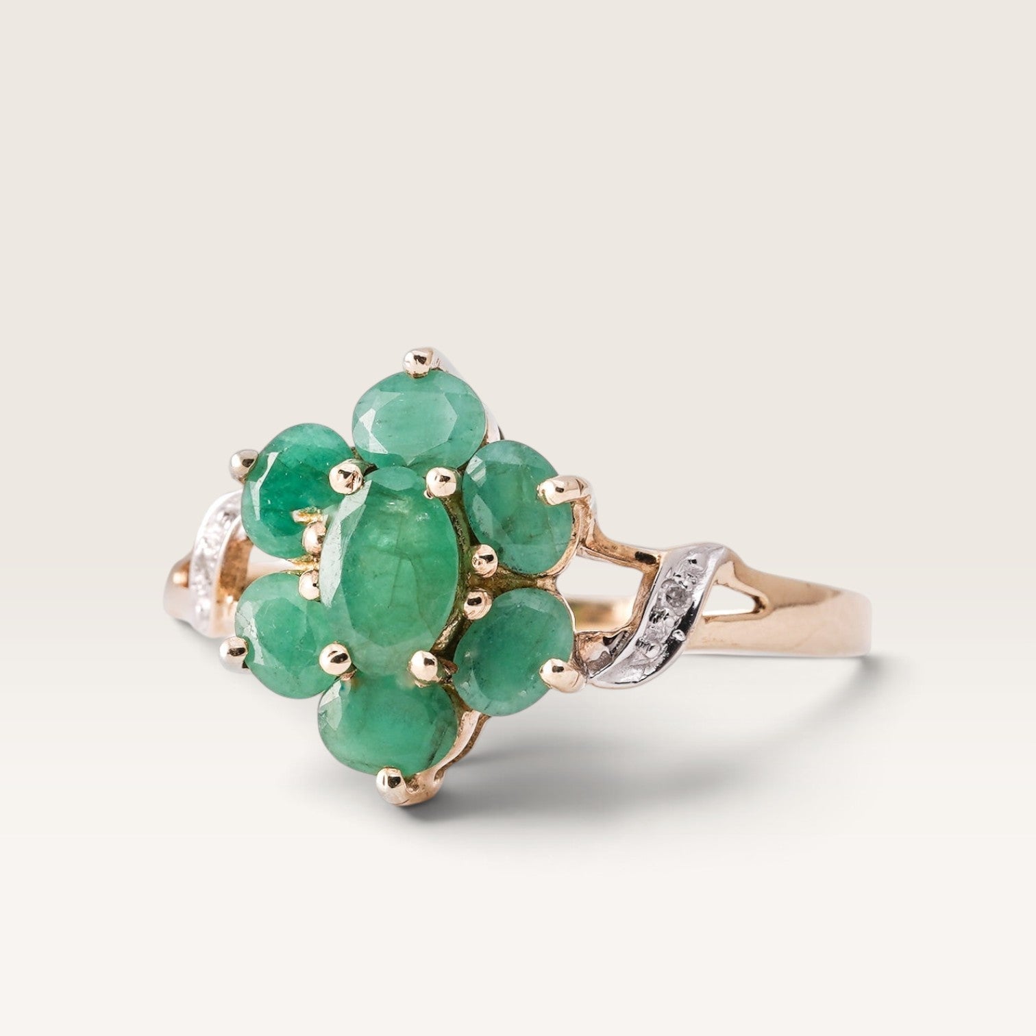 Amary | Vintage Smaragd & Diamant Cluster Ring - Menina Amsterdam