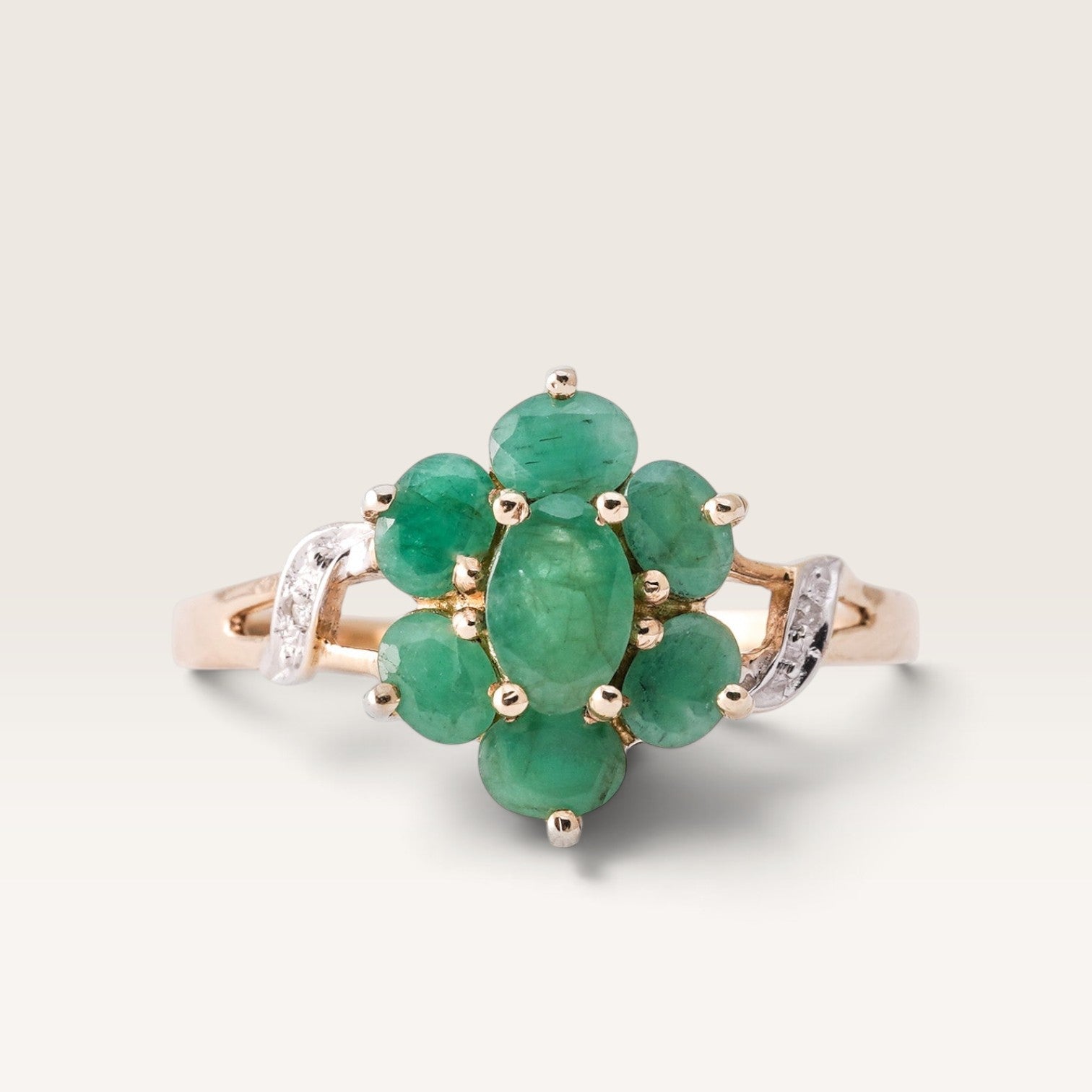 Amary | Vintage Smaragd & Diamant Cluster Ring - Menina Amsterdam