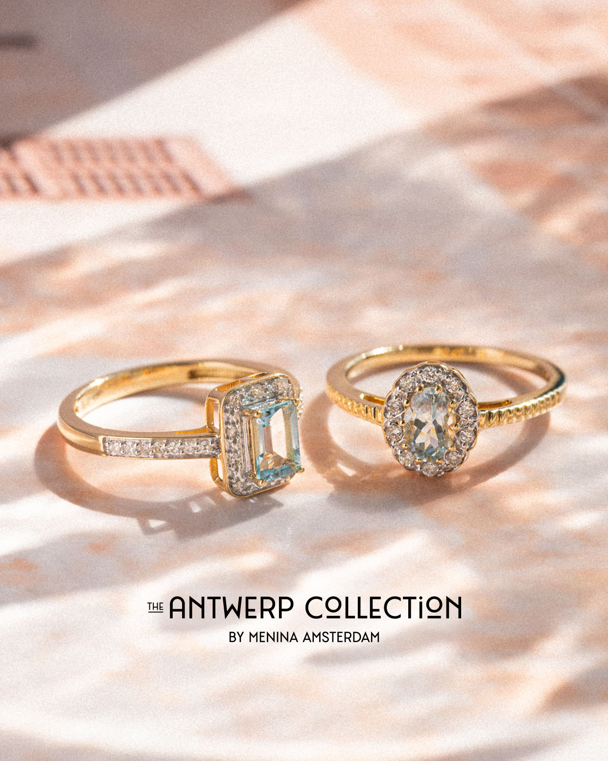 Arna | 9K & 14K Aquamarijn & Diamant Cluster