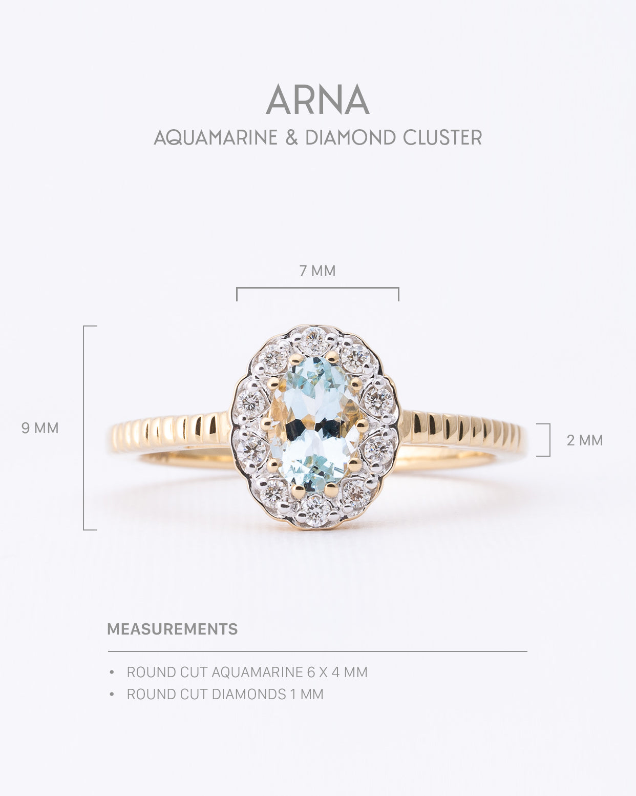 Arna | 9K & 14K Aquamarijn & Diamant Cluster