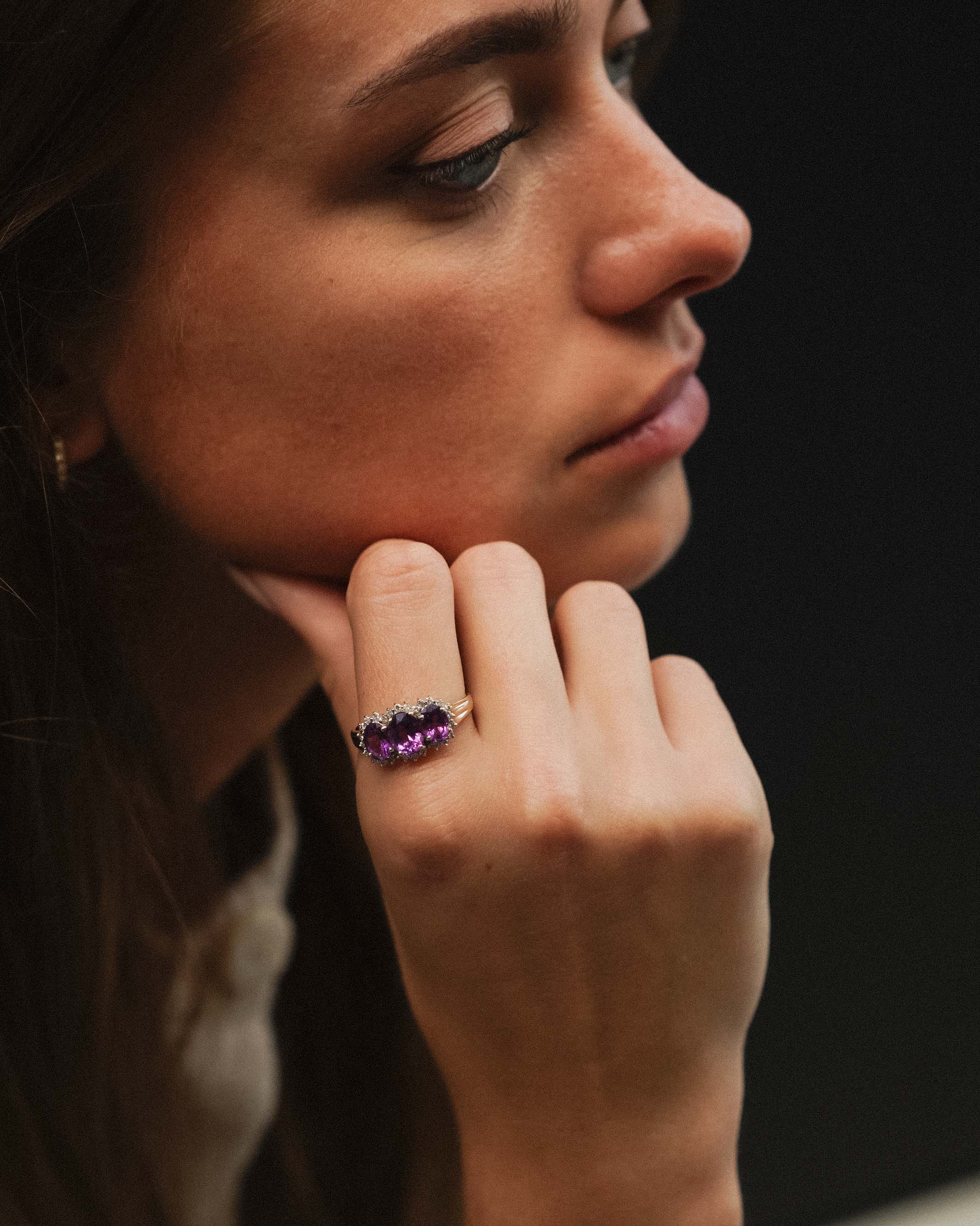 Evelora | Vintage Amethist en Diamant Driesteen Ring