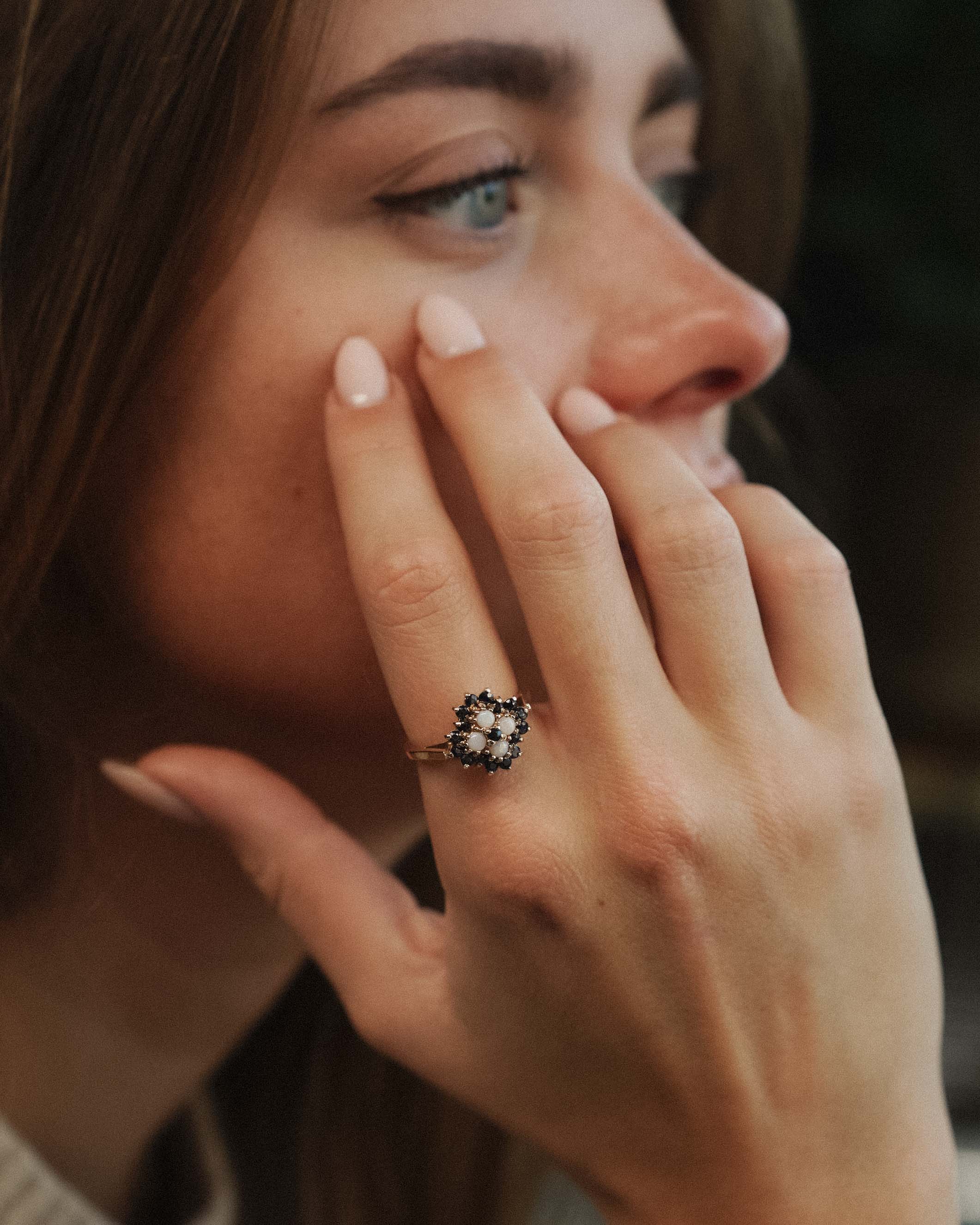 Emma | Vintage Saffier en Opaal Cluster Ring