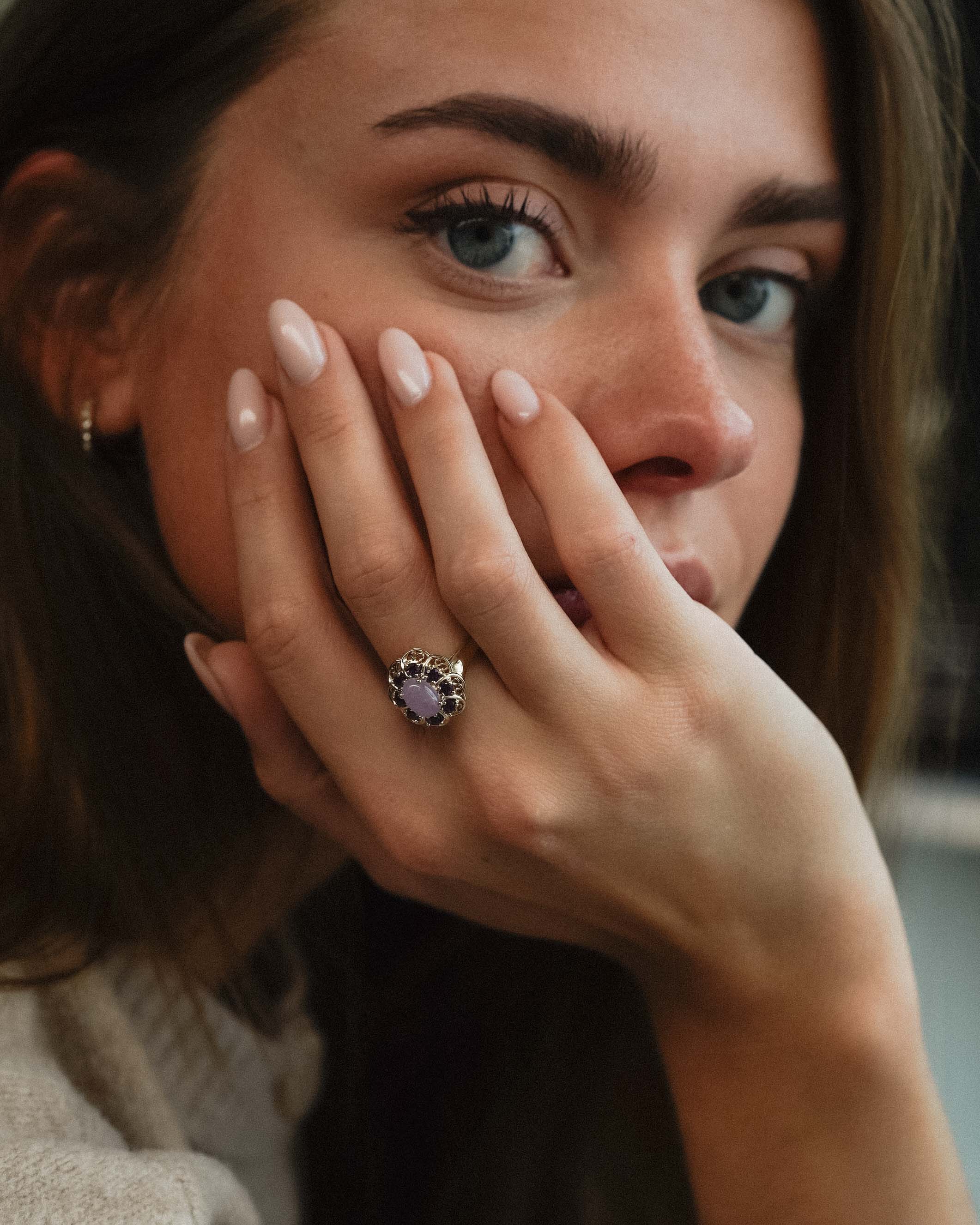 Liora | Vintage Jade & Amethist Cluster Ring