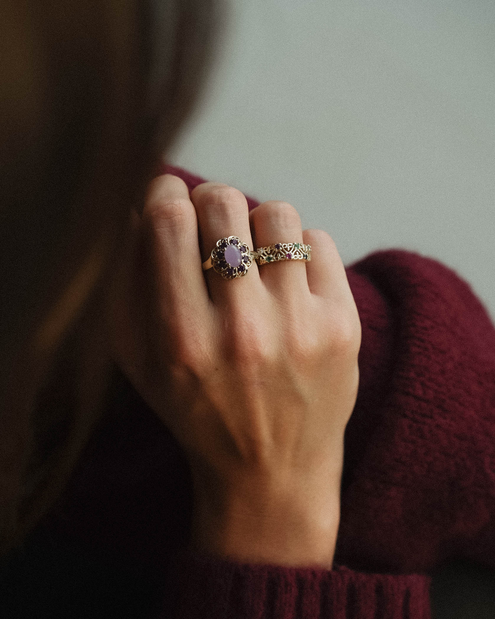 Liora | Vintage Jade & Amethist Cluster Ring