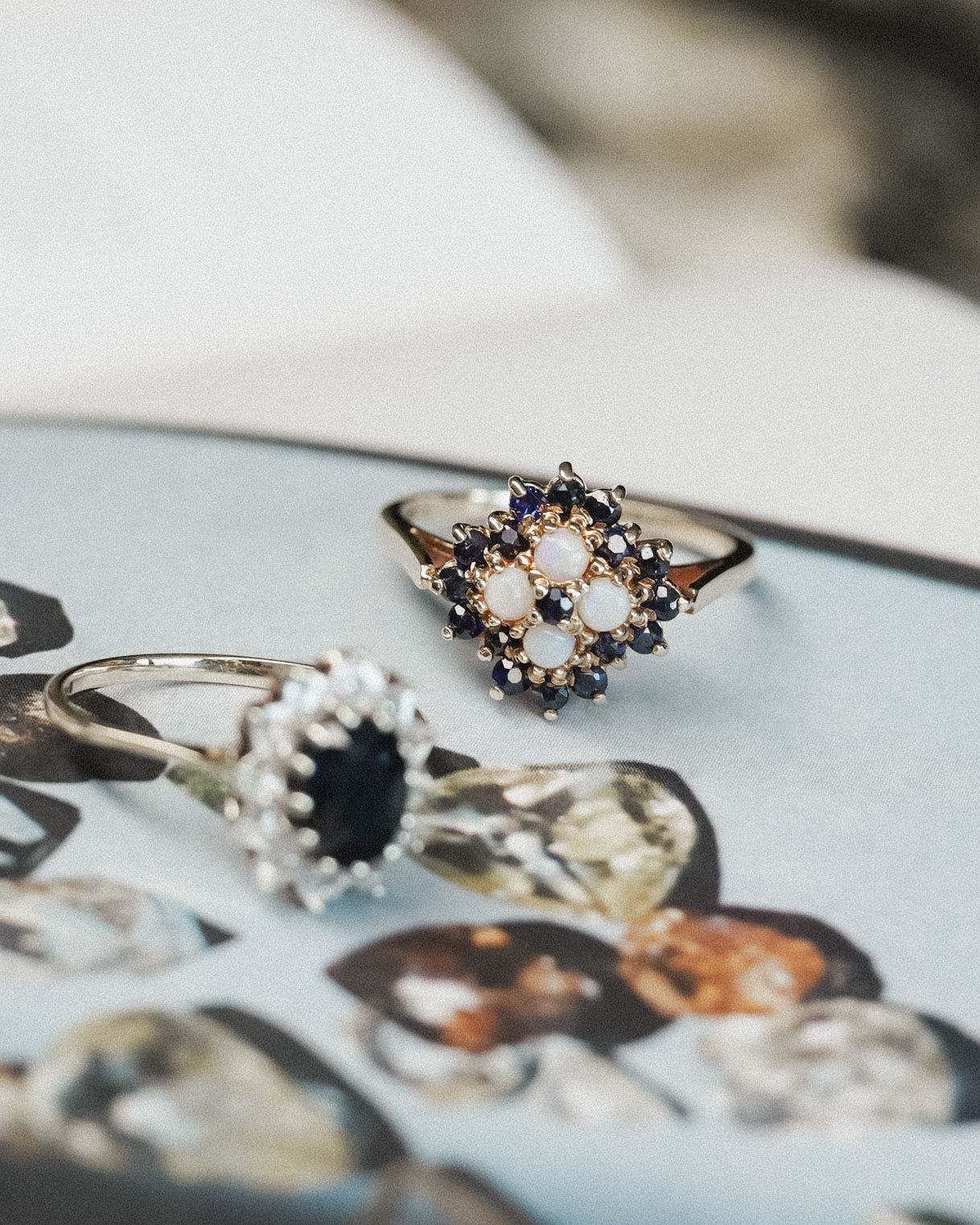 Emma | Vintage Saffier en Opaal Cluster Ring