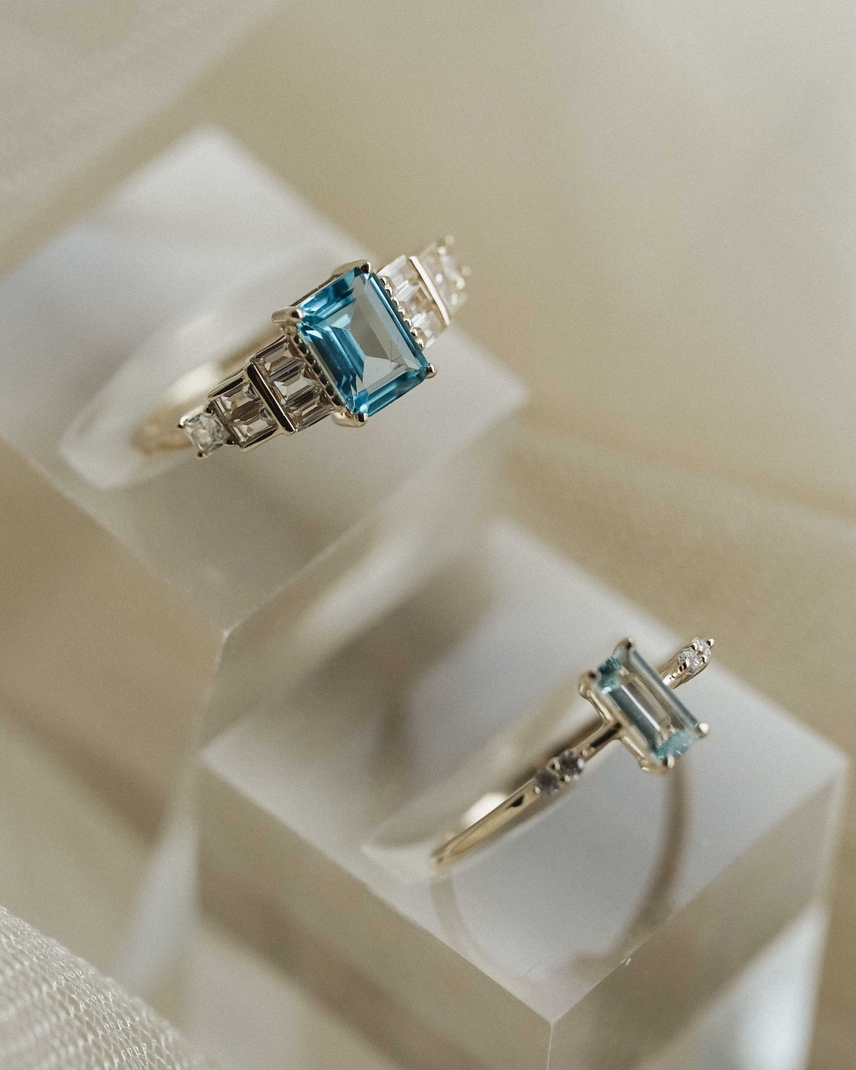 Corvina | 14K Blauwe Topaas & Witte Saffier Statement Ring