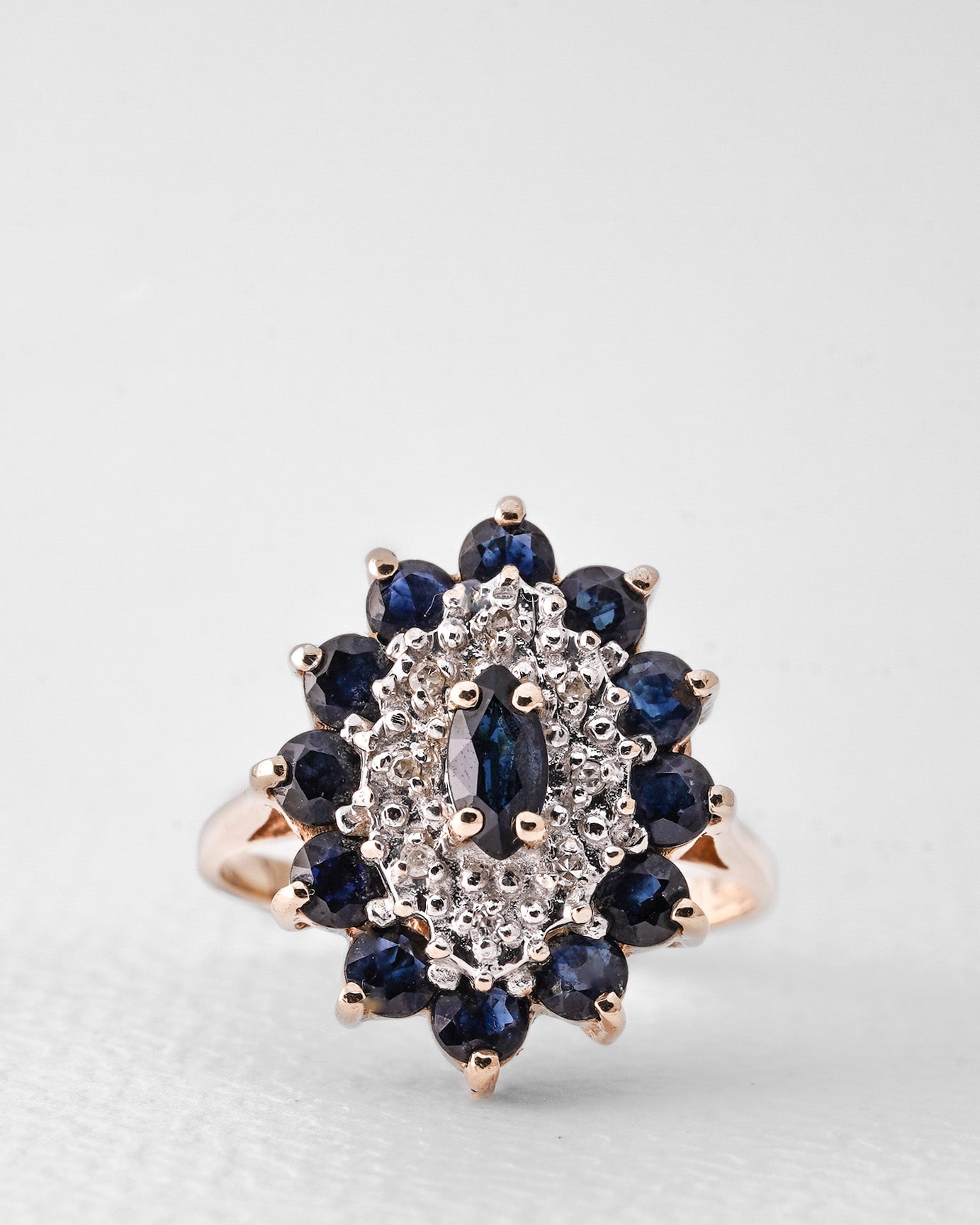 Simone | Vintage Saffier & Diamant Cluster Ring