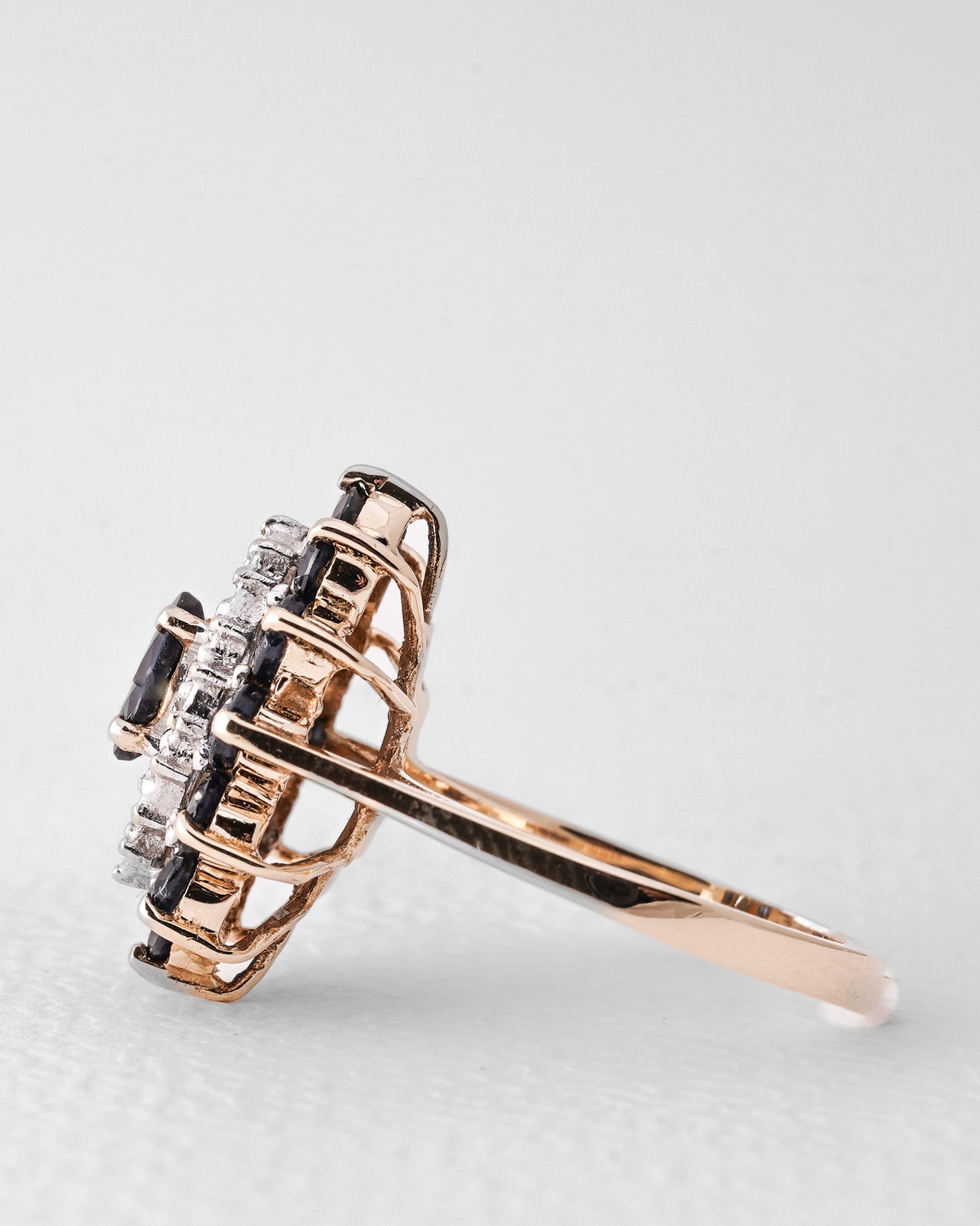 Simone | Vintage Saffier & Diamant Cluster Ring