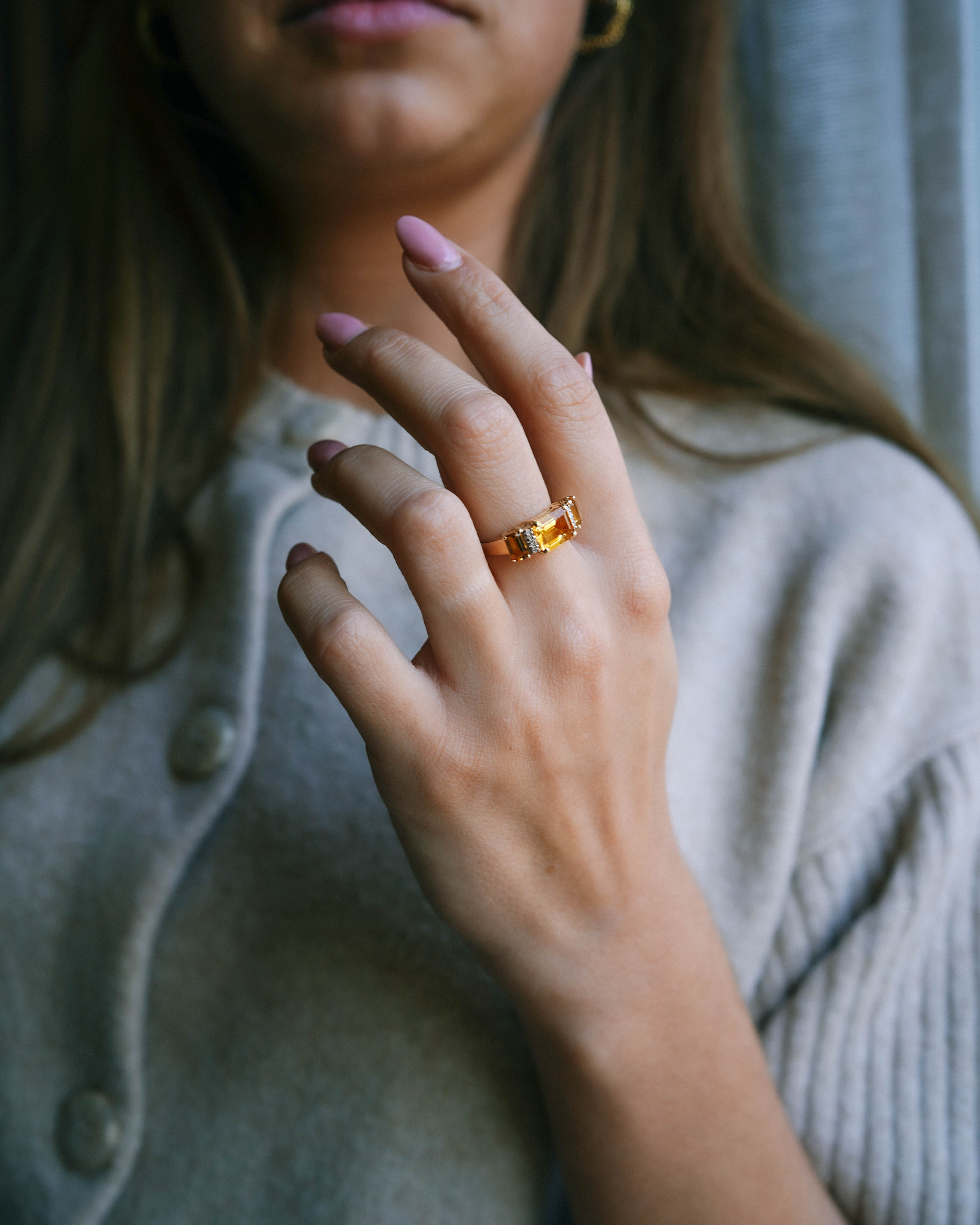 Solara | Vintage Citrine Tripstone & Diamond Details Ring