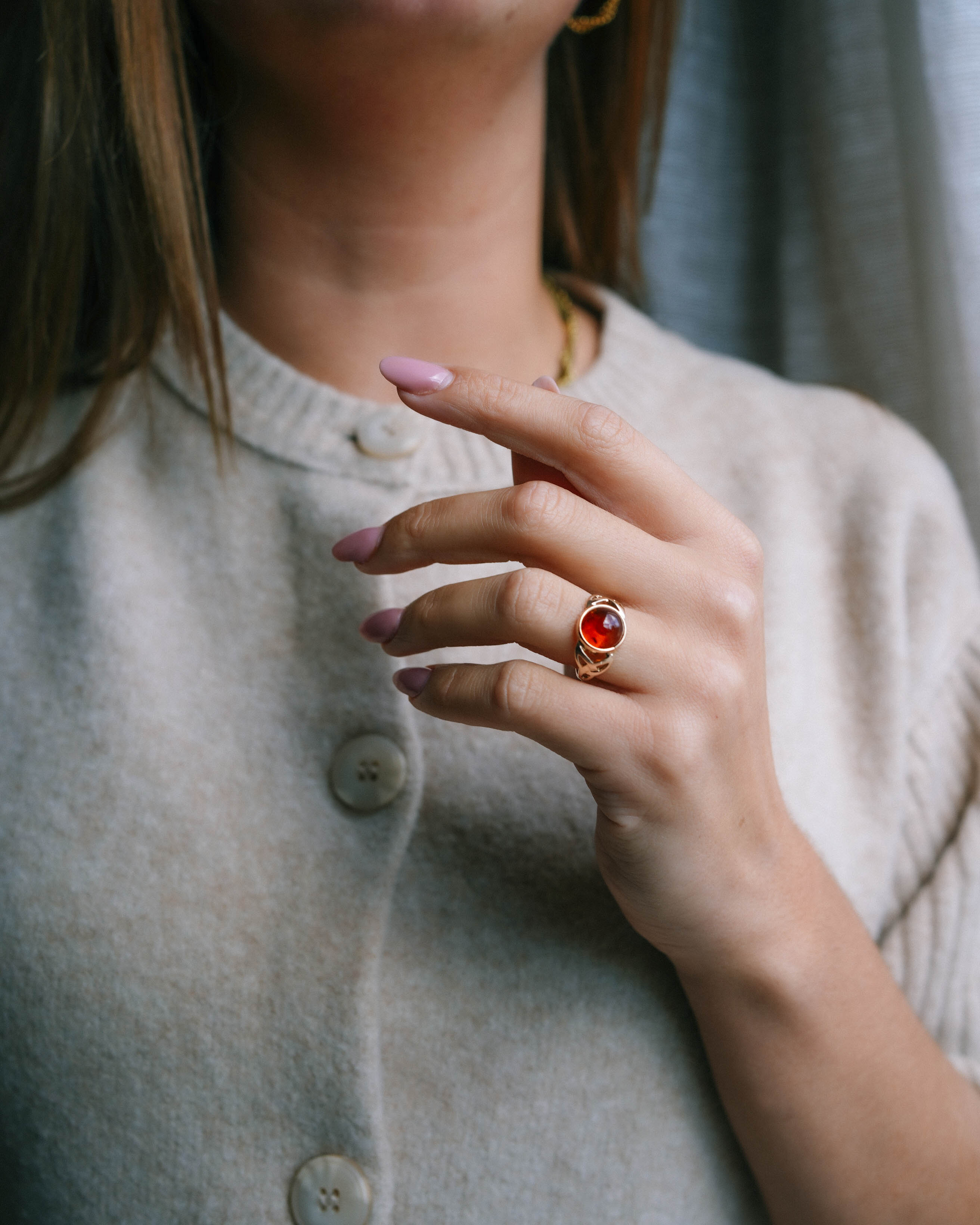 Helena | Vintage Amber Solitaire Ring
