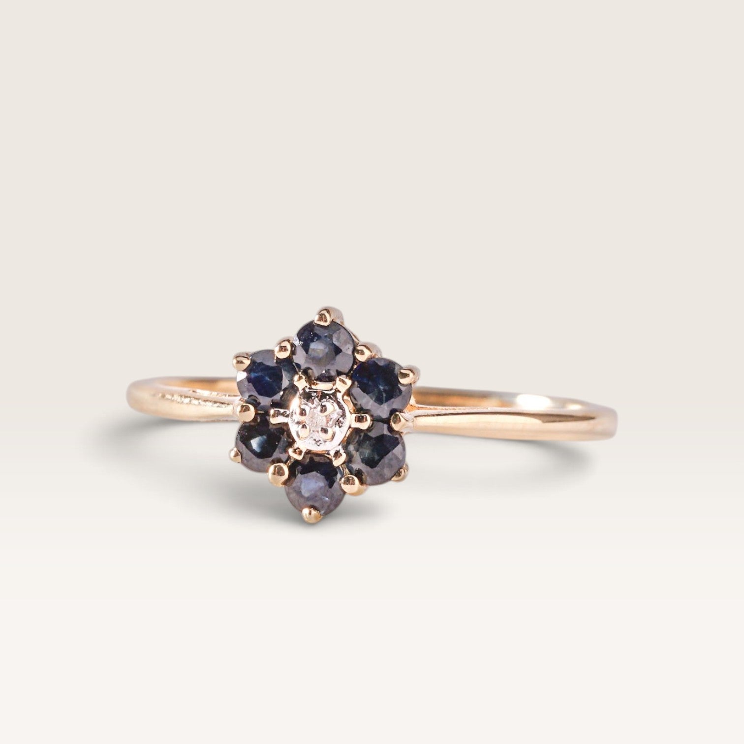 Thalia | Vintage Saffier en Diamant ring