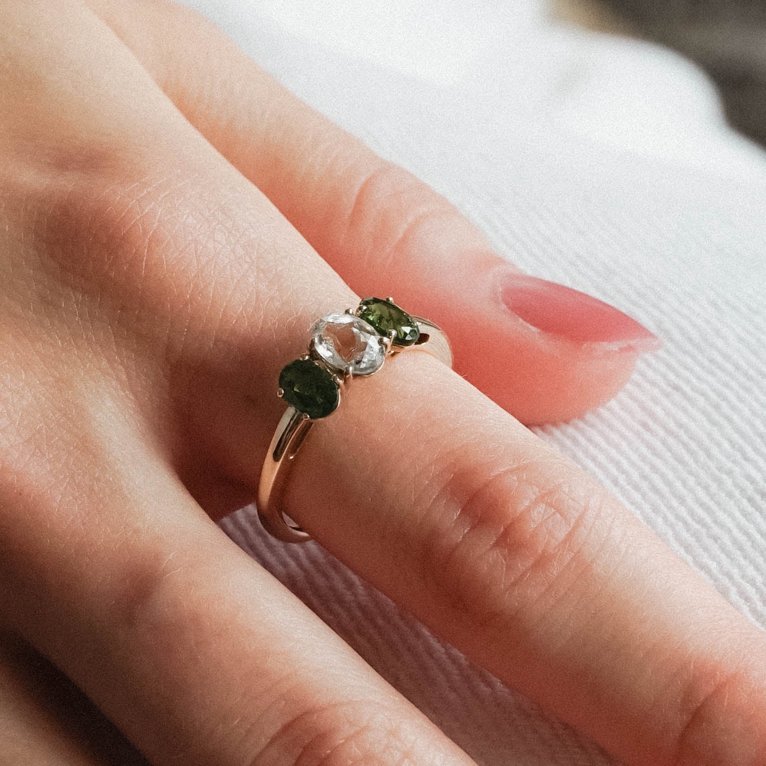 Juliette | Vintage Aquamarijn en Diopsiet ring