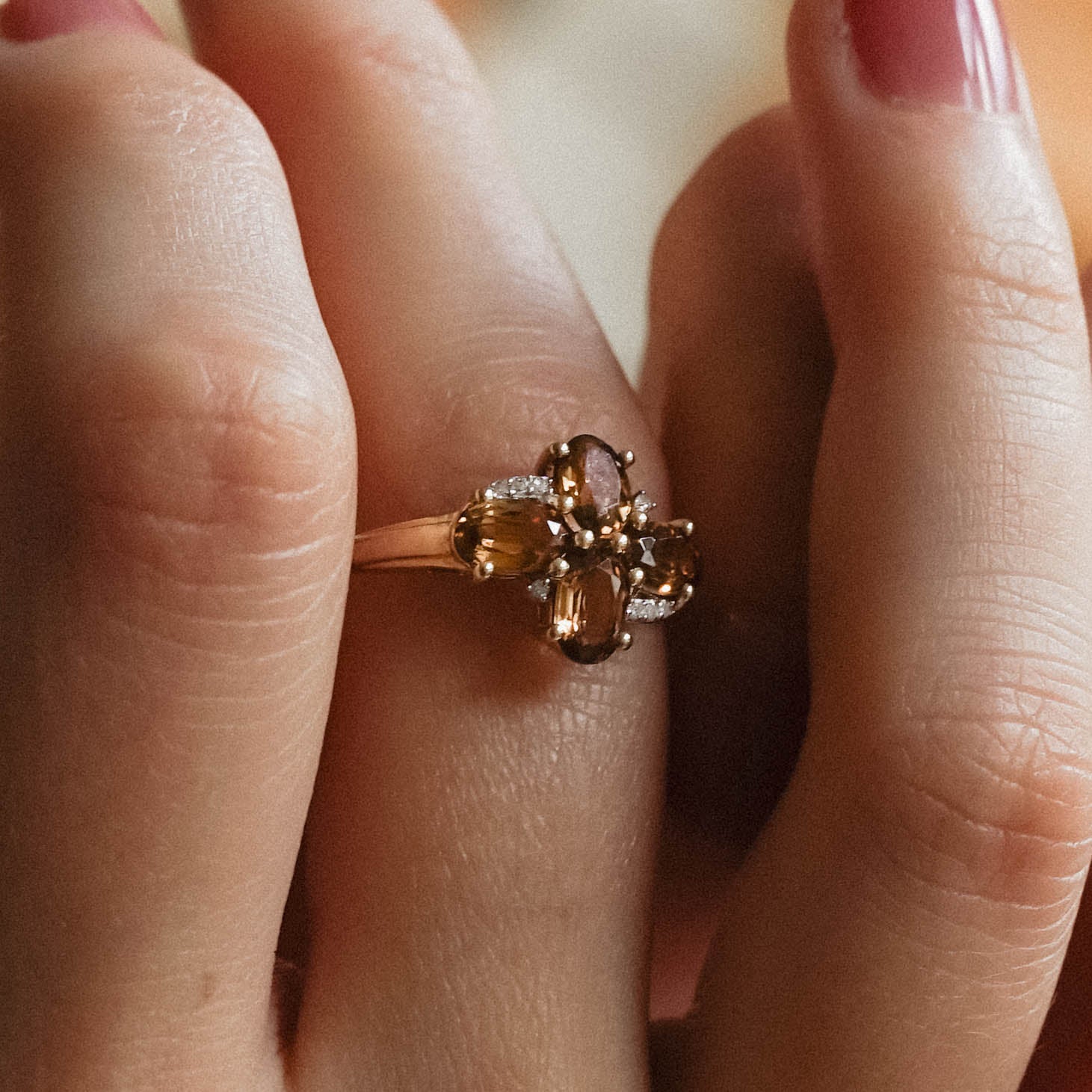 Colette| Vintage Kwarts en Diamand ring - Menina Amsterdam