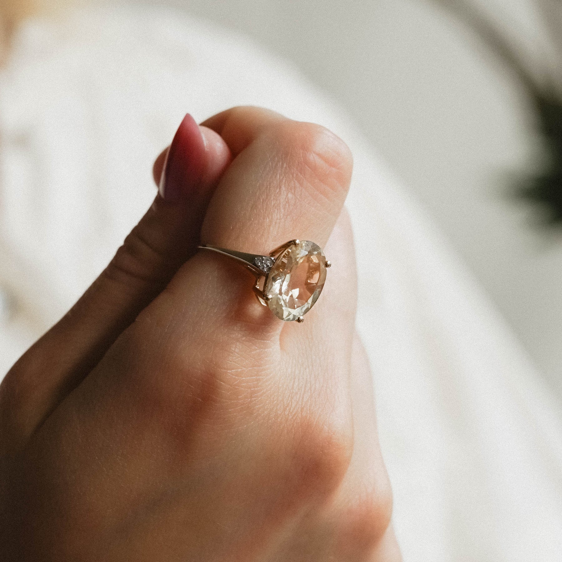 Charlotte| Vintage Kwarts en Diamant ring - Menina Amsterdam
