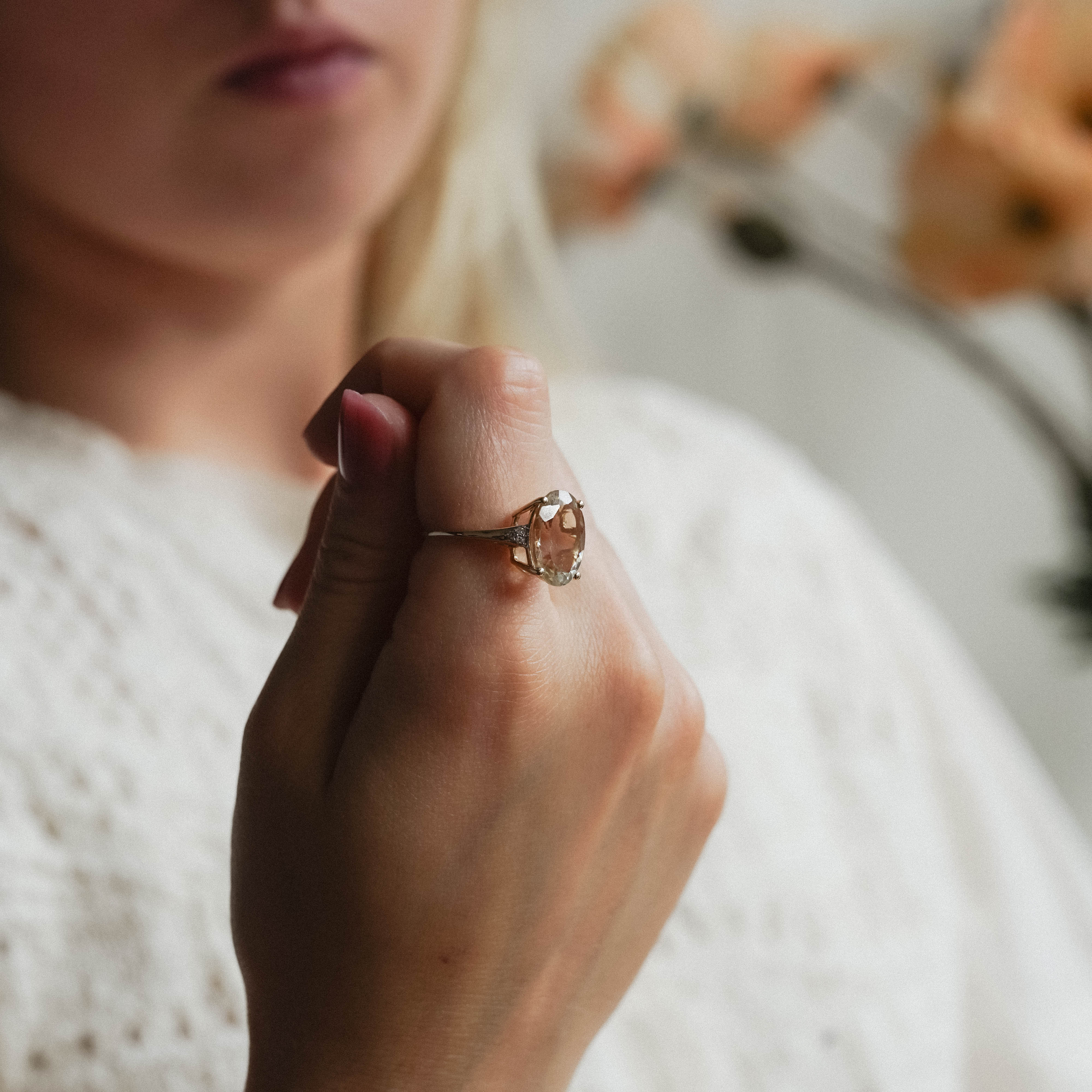 Charlotte| Vintage Kwarts en Diamant ring - Menina Amsterdam