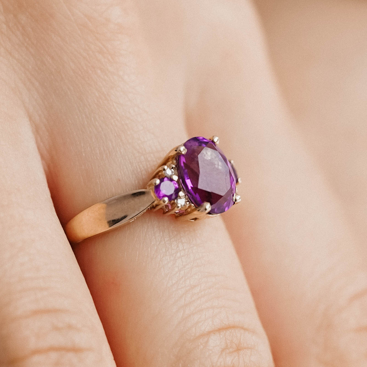 Maribel | Vintage Amethist en Diamant Cluster Ring