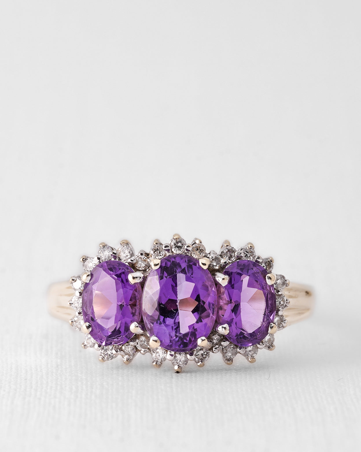 Evelora | Vintage Amethist en Diamant Driesteen Ring