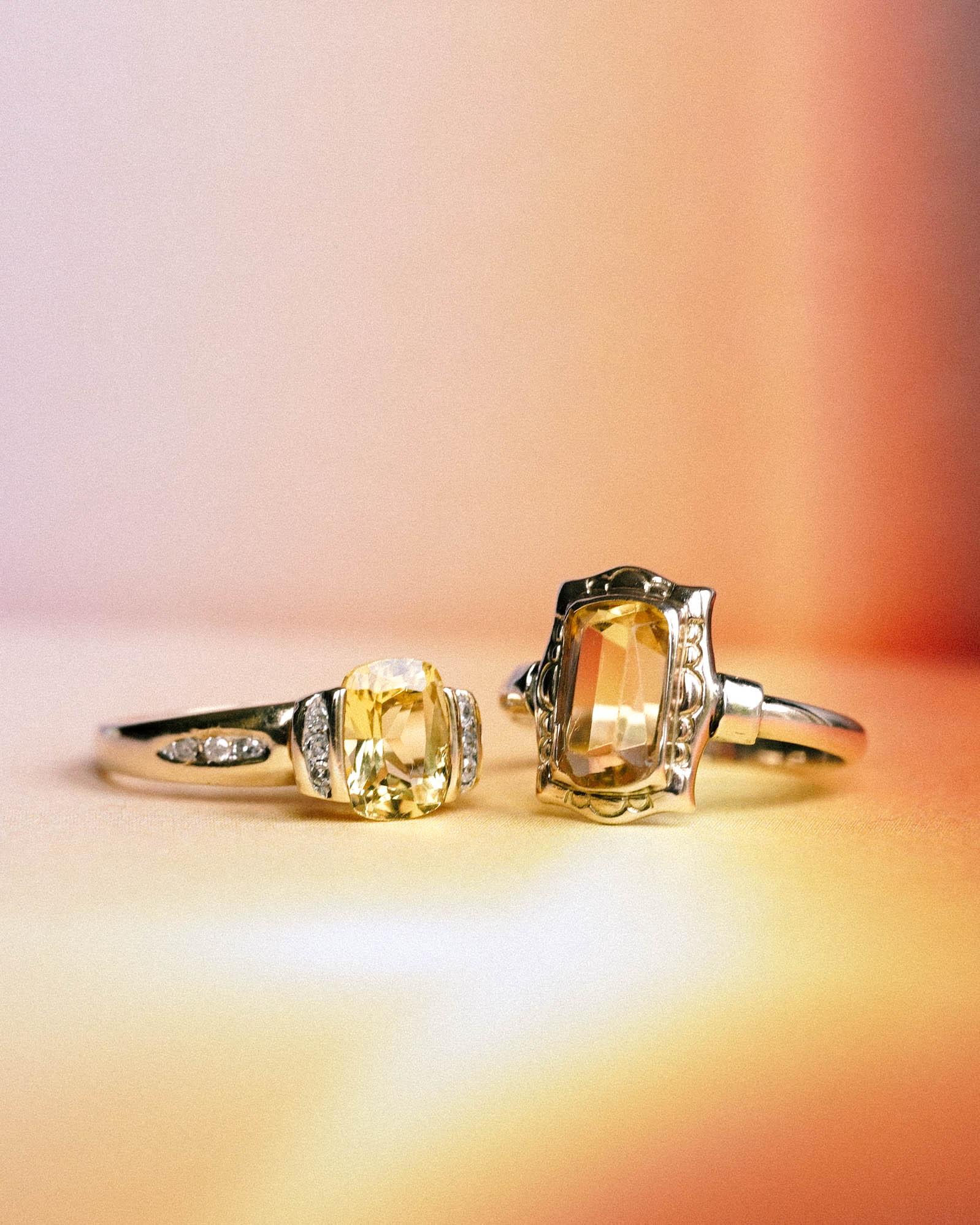 Nerina | Vintage Citrien & Diamant Solitaire Ring