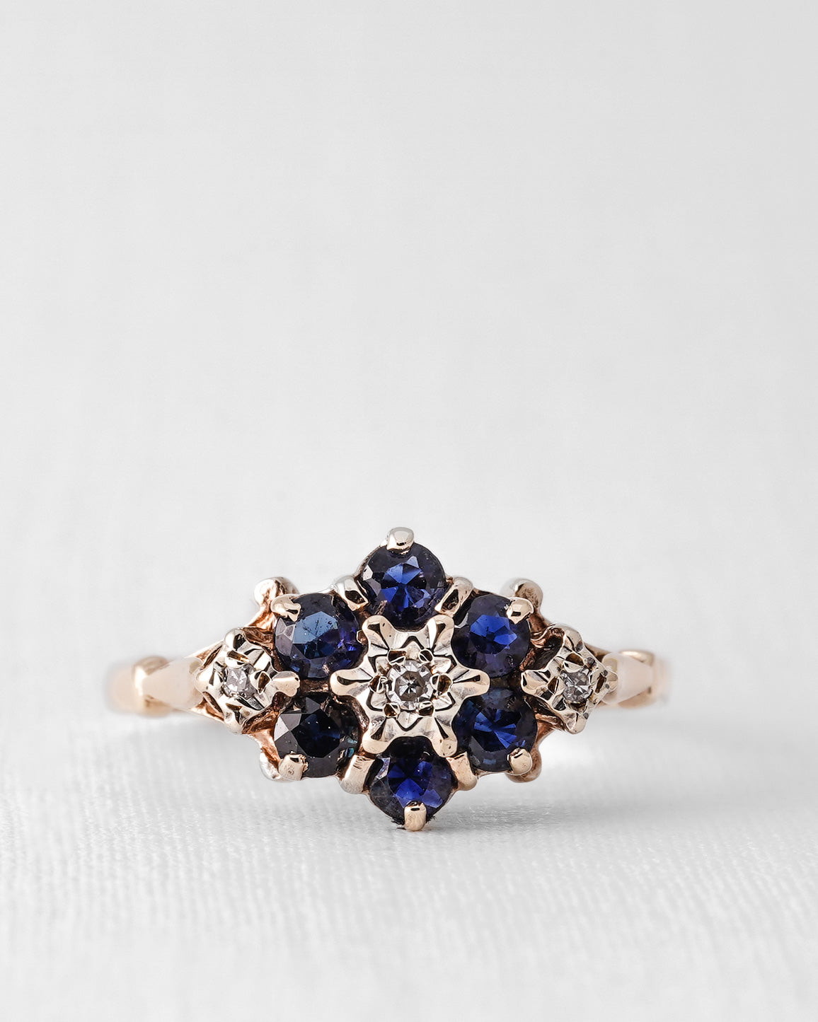 Norielle | Vintage Saffier & Diamant Cluster Ring