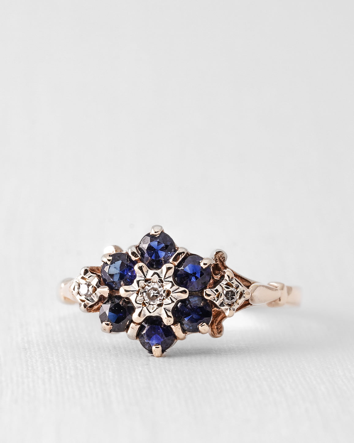 Norielle | Vintage Saffier & Diamant Cluster Ring