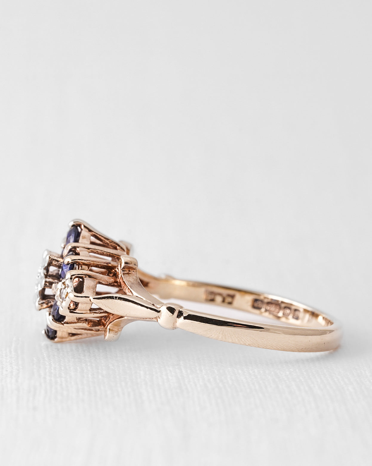 Norielle | Vintage Saffier & Diamant Cluster Ring